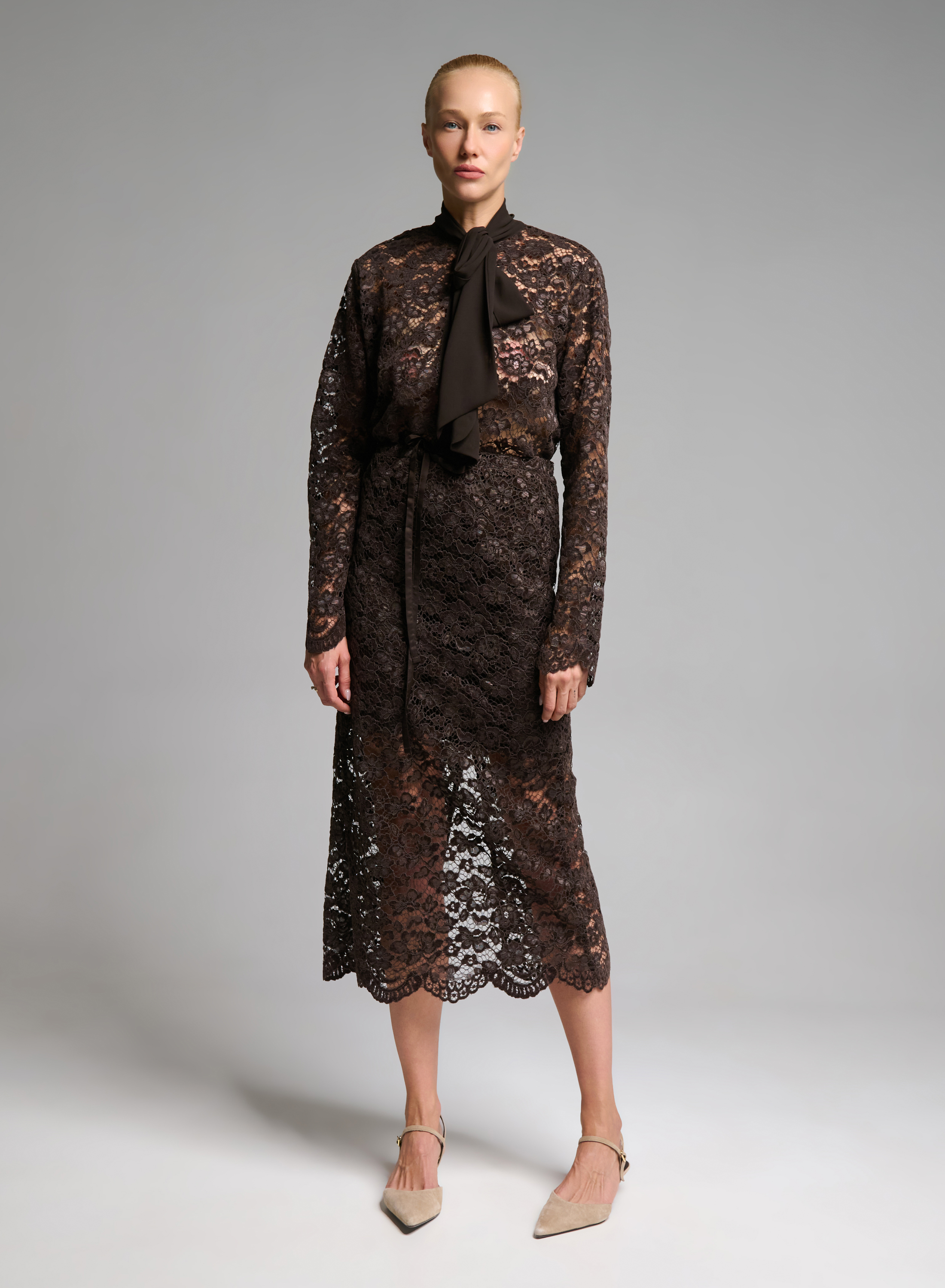 Chocolate lace Skirt with elasticated waistband with drawstring "AMBRELLE" Devotion Twins - 3