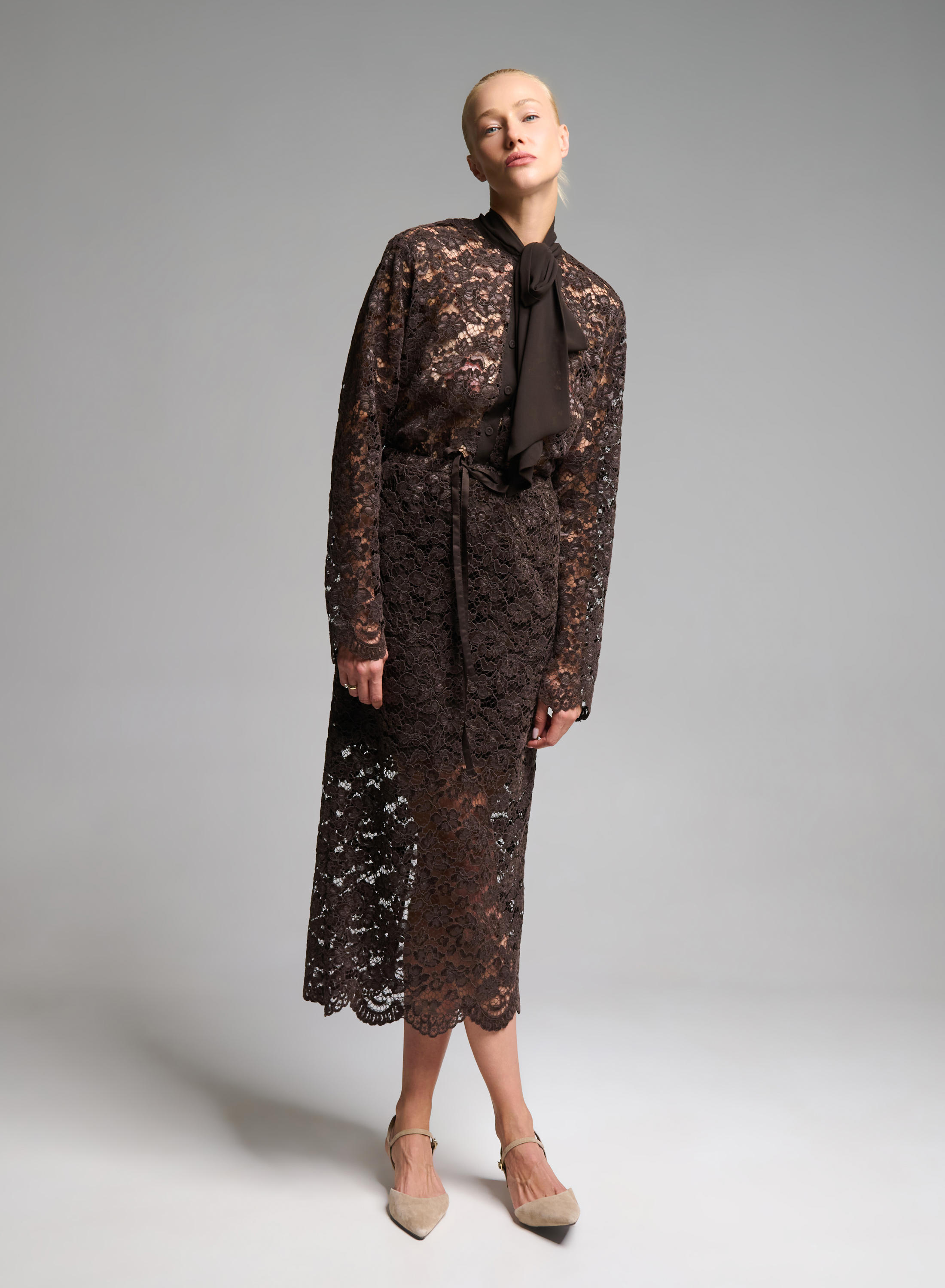 Chocolate lace Skirt with elasticated waistband with drawstring "AMBRELLE" Devotion Twins - 4