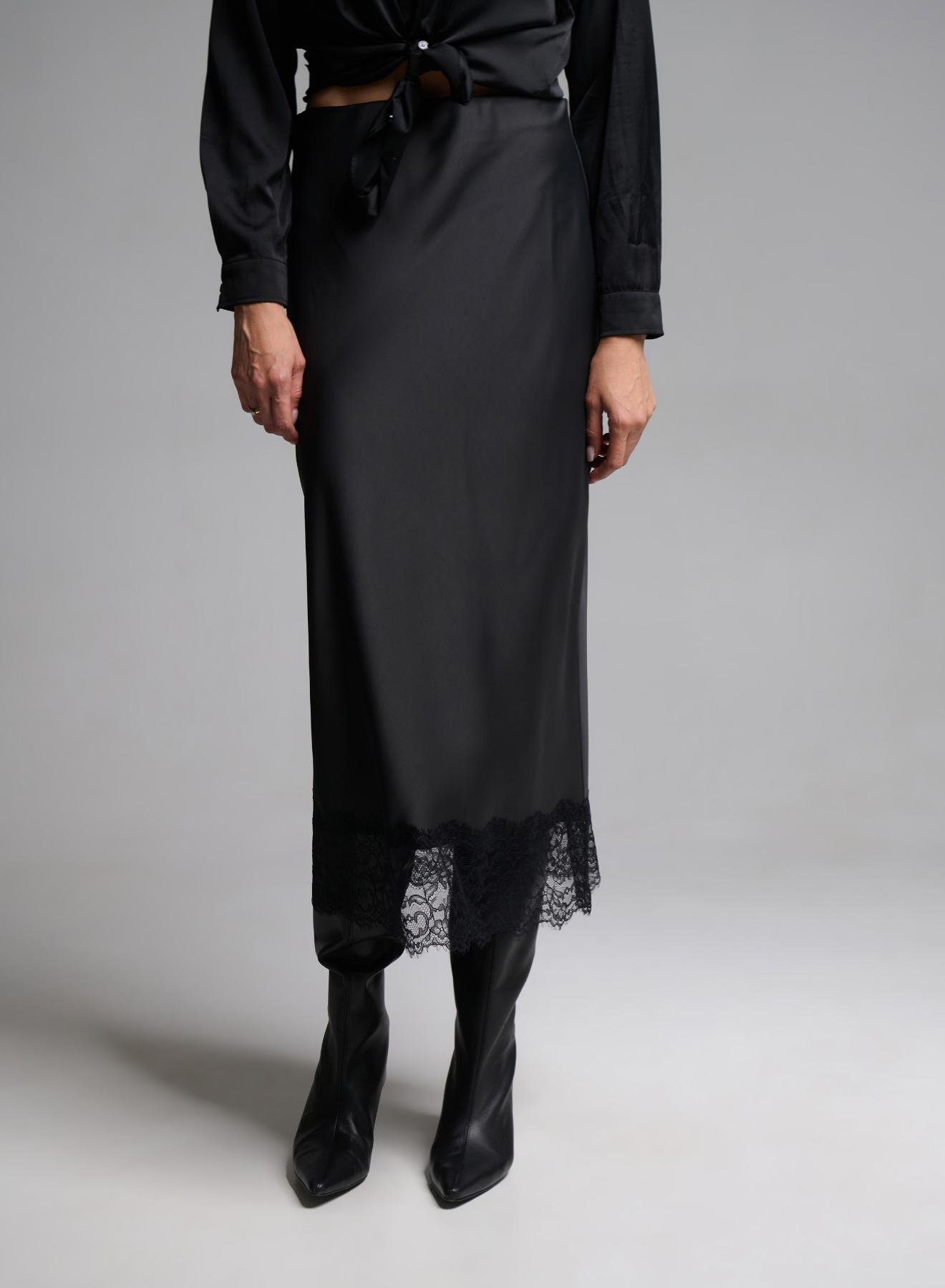 Grey Anthracite satin Skirt with lace hem Emme Marella - 2