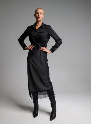 Grey Anthracite satin Skirt with lace hem Emme Marella - 66352