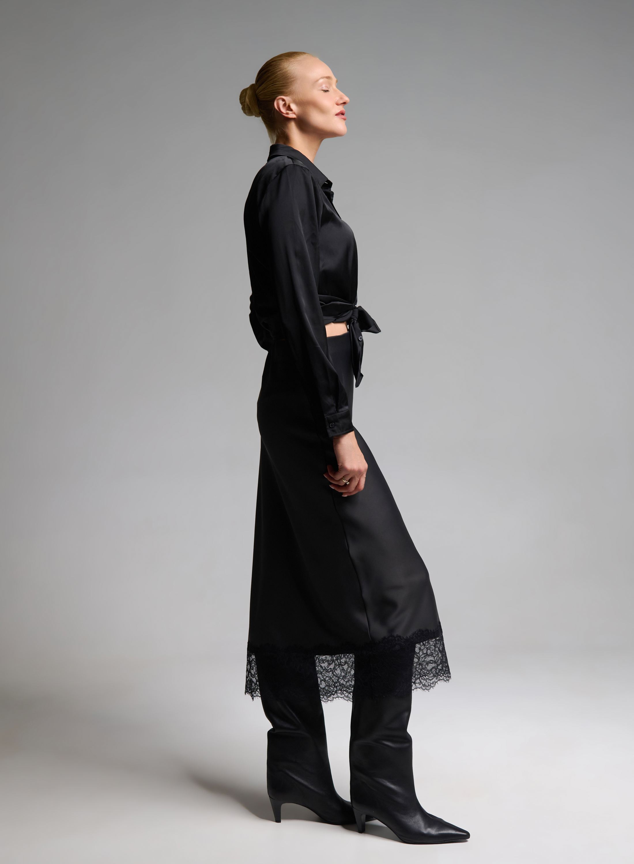 Grey Anthracite satin Skirt with lace hem Emme Marella - 2