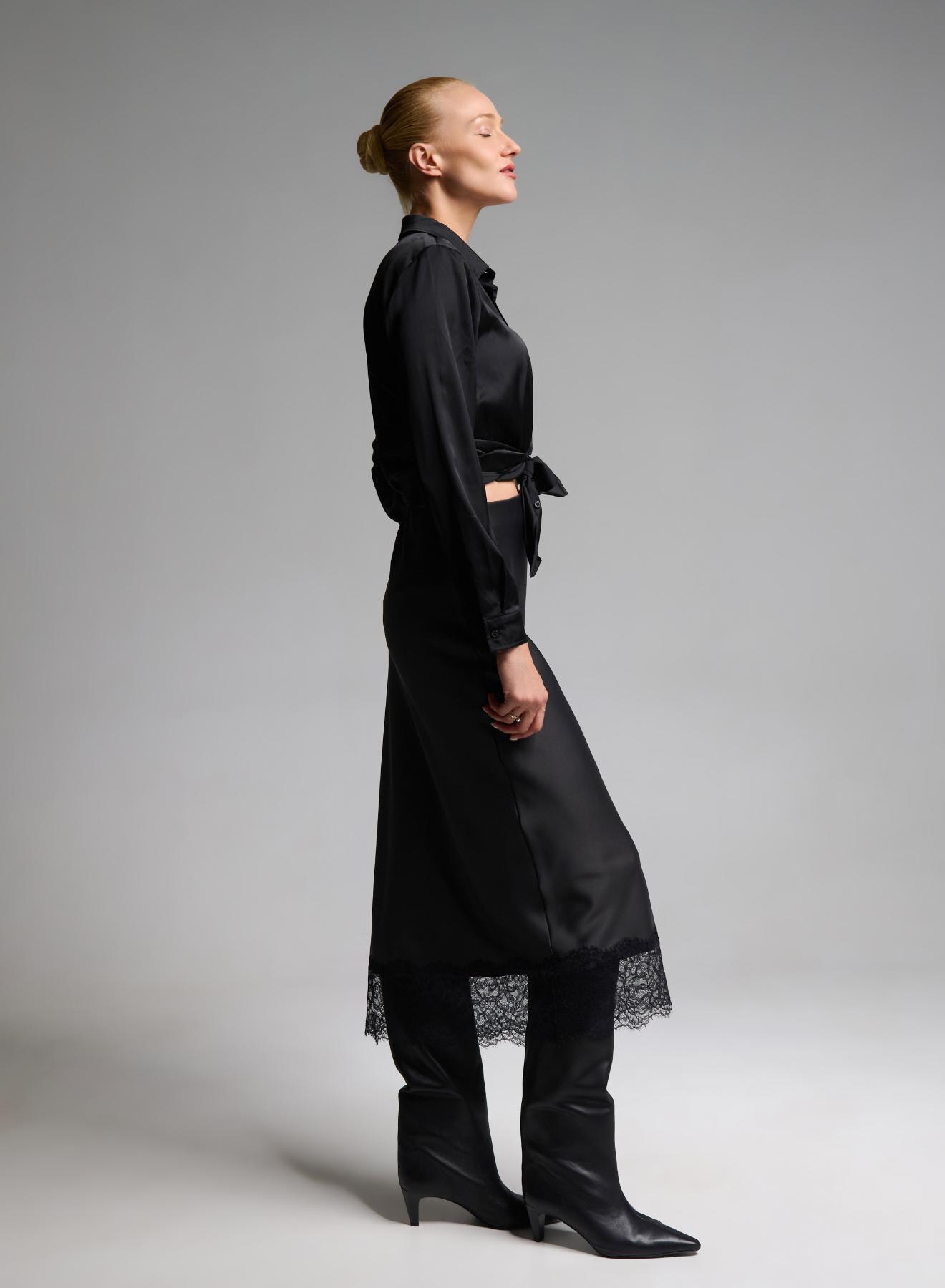Grey Anthracite satin Skirt with lace hem Emme Marella - 3