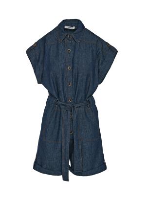 Dark Blue short Denim Jumpsuit with same fabric belt Milla - 29807