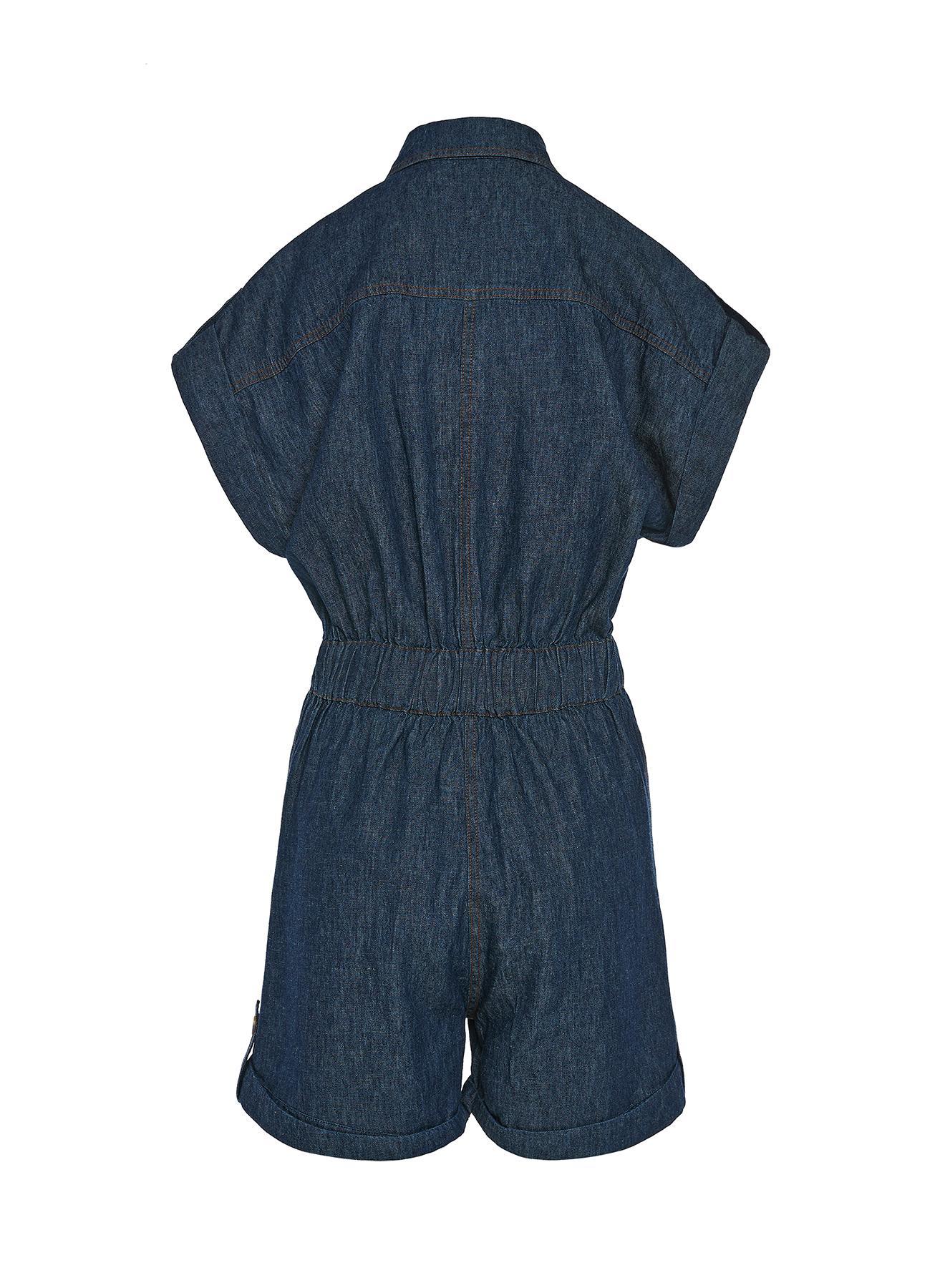 Dark Blue short Denim Jumpsuit with same fabric belt Milla - 2