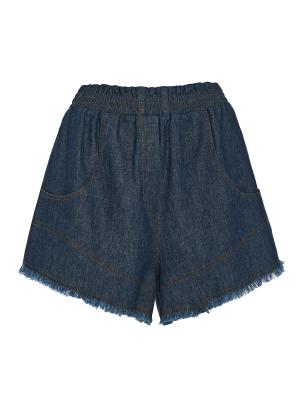 Dark Blue Denim Shorts with frayed finish and elastic waistband Milla - 29802