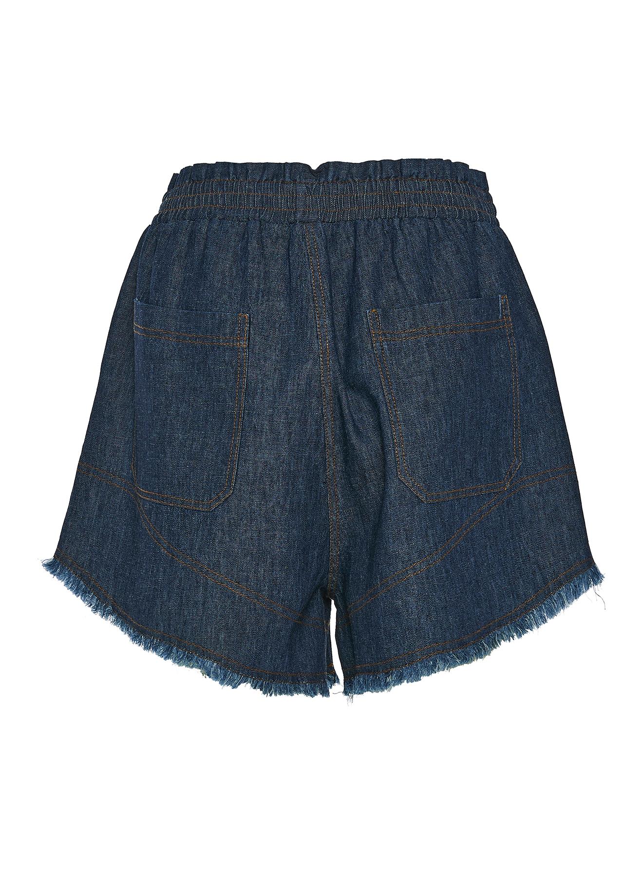 Dark Blue Denim Shorts with frayed finish and elastic waistband Milla - 2