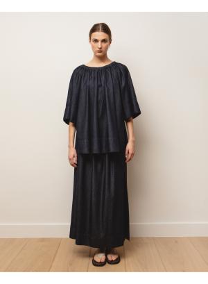 Dark Blue denim Skirt with pockets and with side slits Milla  - 45935