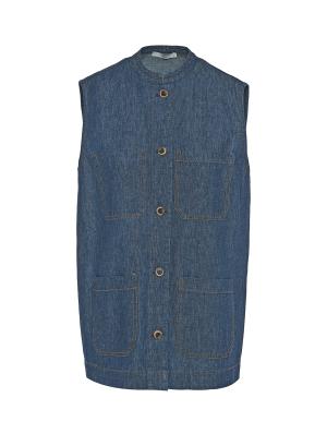 Dark Blue long Denim Vest with pockets Milla - 29764