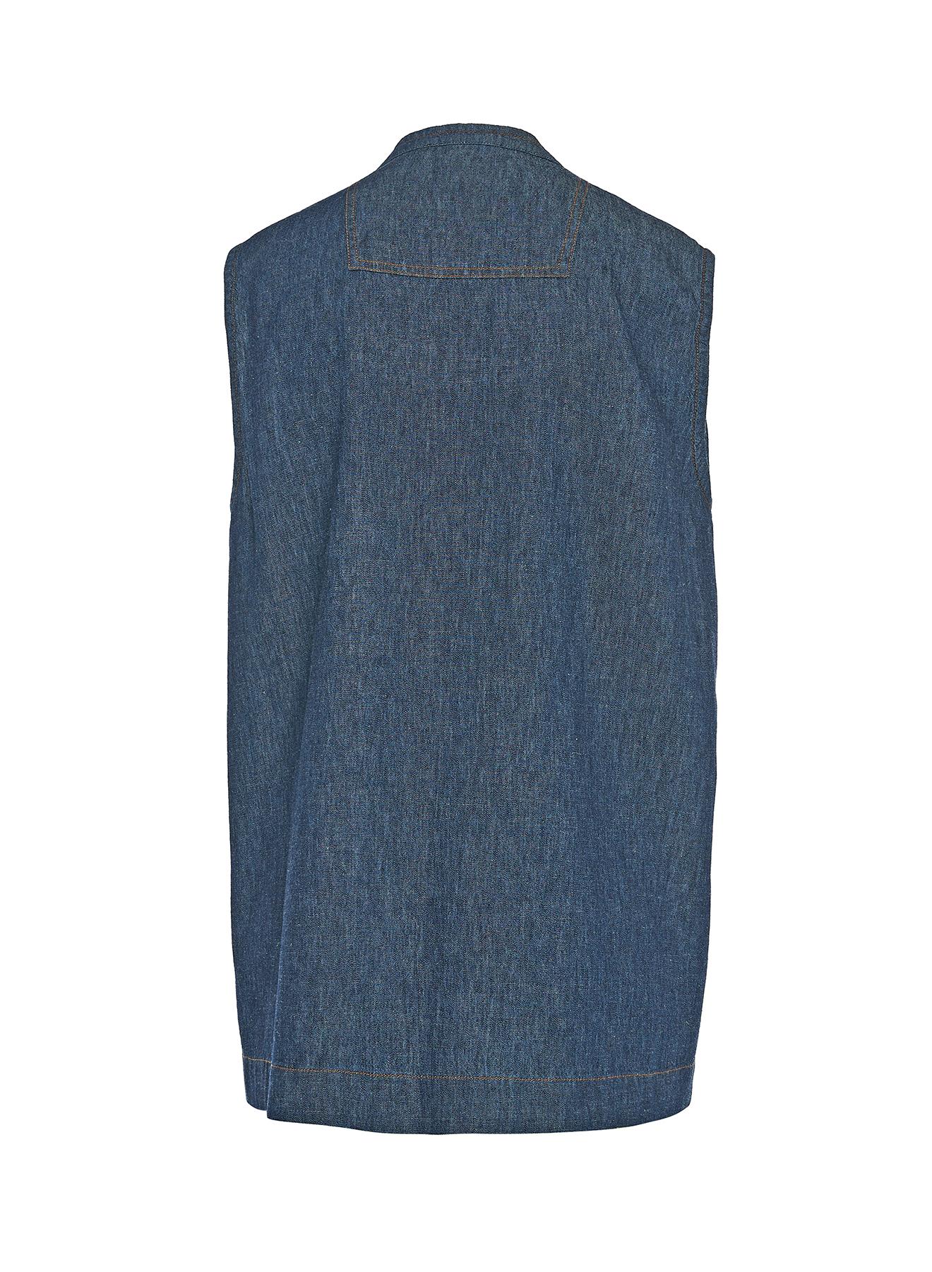 Dark Blue long Denim Vest with pockets Milla - 2