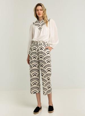 White-Black-Ecru New Triangle Trousers with elasticated waistband Greek Archaic Kori - 40047