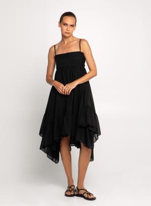 Black Dress with asymetrical hem and with thin straps Greek Archaic Kori - 39938