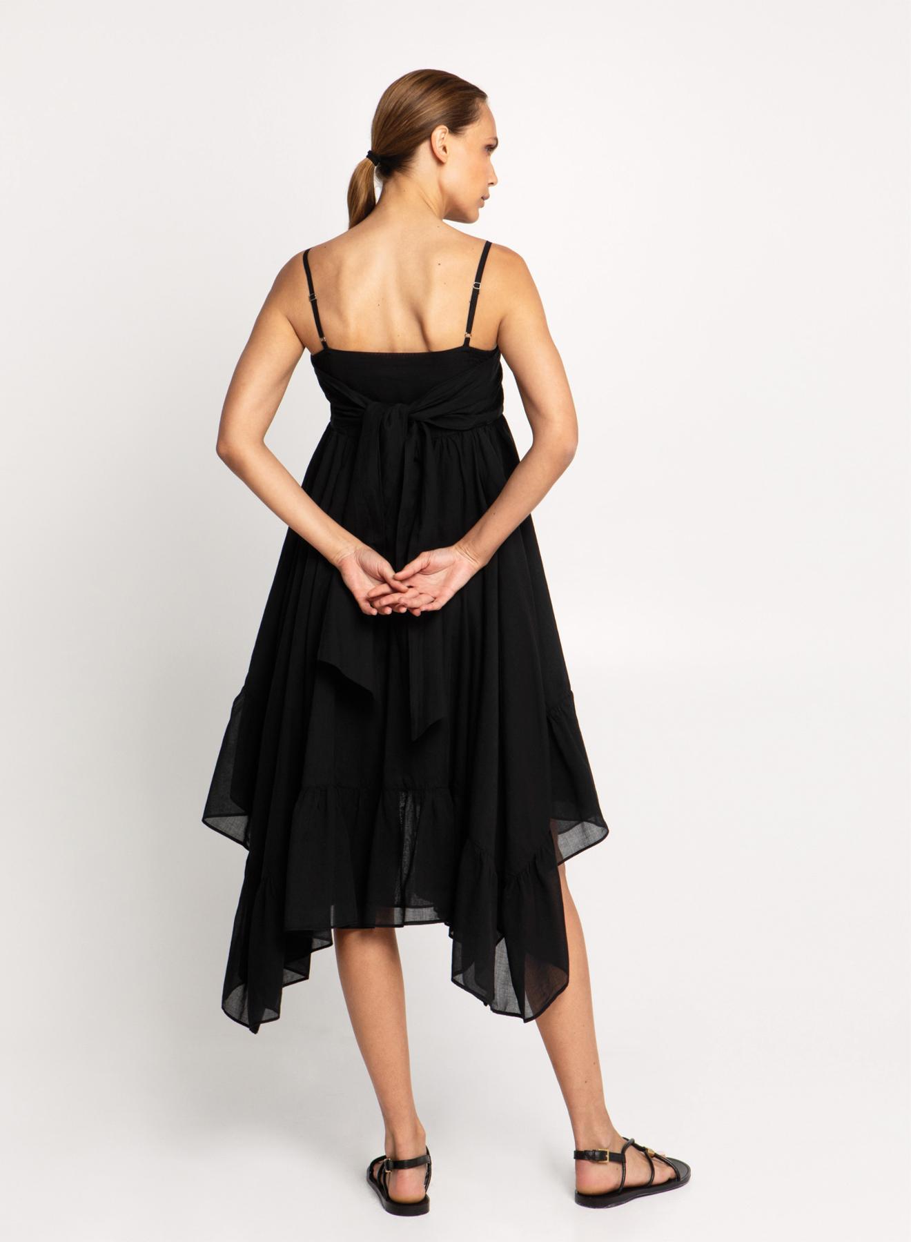 Black Dress with asymetrical hem and with thin straps Greek Archaic Kori - 3