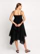 Black Dress with asymetrical hem and with thin straps Greek Archaic Kori - 2