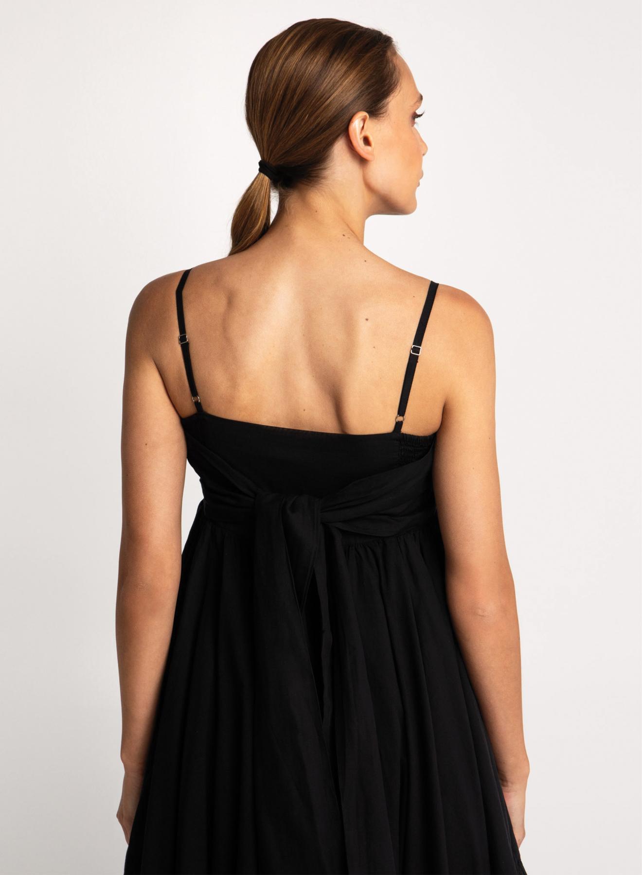 Black Dress with asymetrical hem and with thin straps Greek Archaic Kori - 4