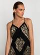 Black-Gold Classic Triangle Dress with straps and with V neckline and buttons Greek Archaic Kori - 1