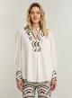 White-Black-Ecru New Triangle Blouse with long sleeves and with V neckline and buttons Greek Archaic Kori - 0