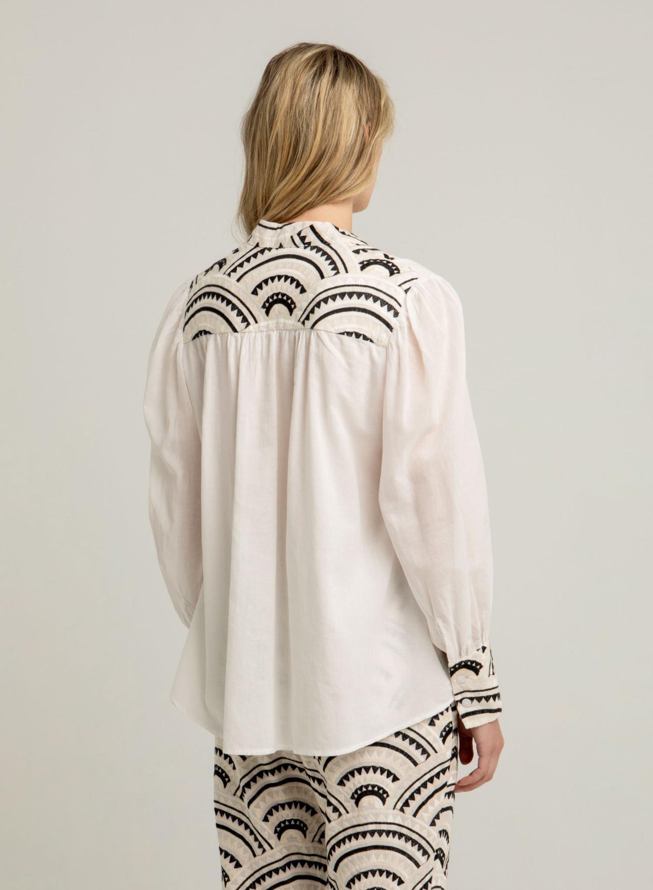 White-Black-Ecru New Triangle Blouse with long sleeves and with V neckline and buttons Greek Archaic Kori - 4