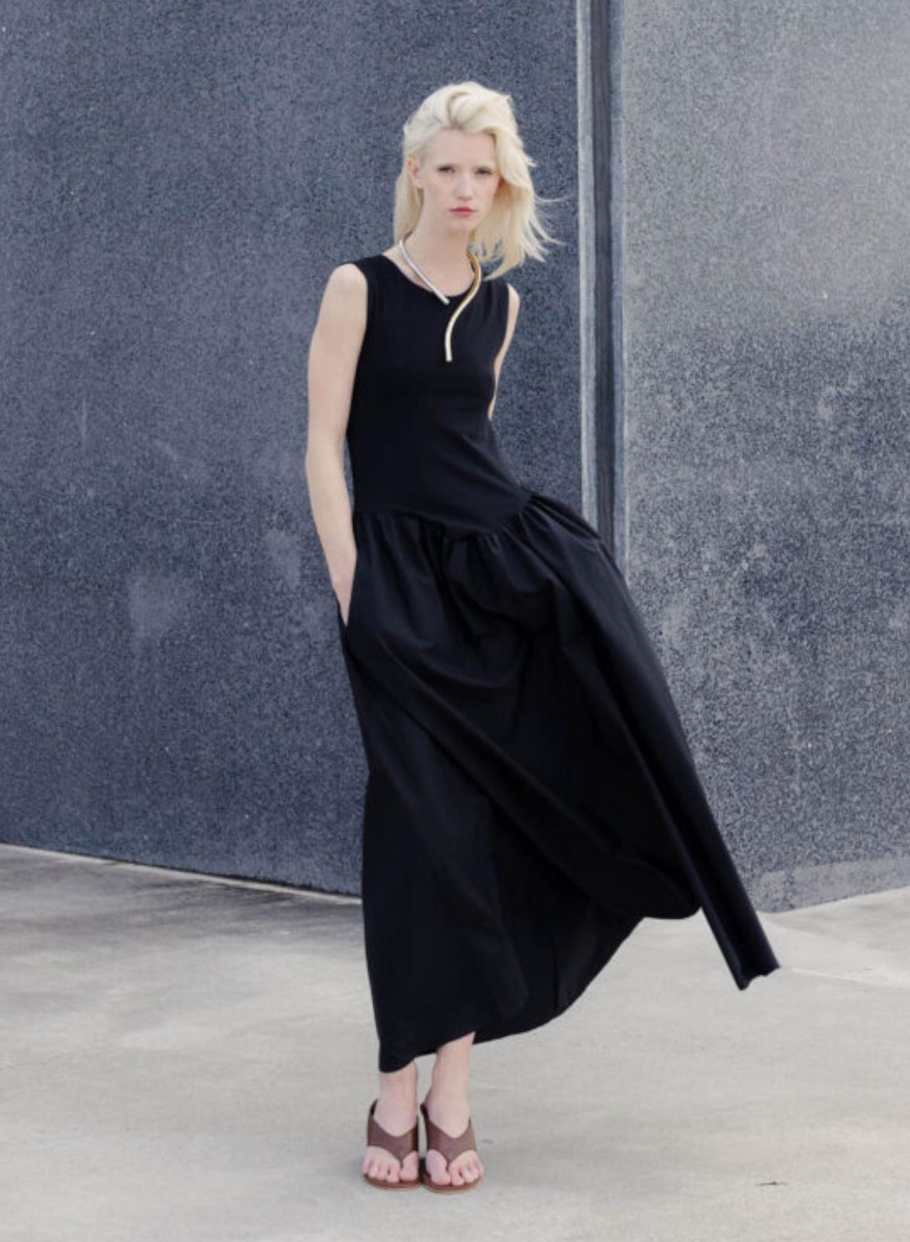 Black sleeveless Dress with two different fabrics Tensione In - 1