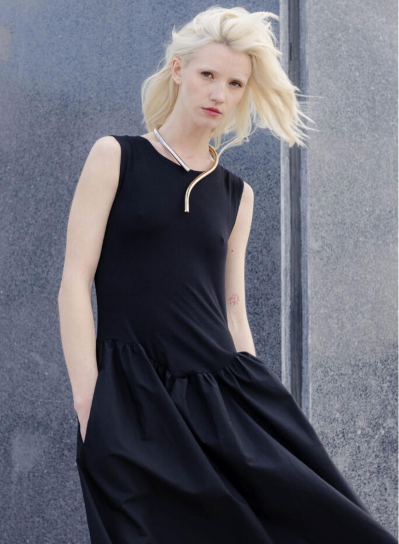 Black sleeveless Dress with two different fabrics Tensione In - 4