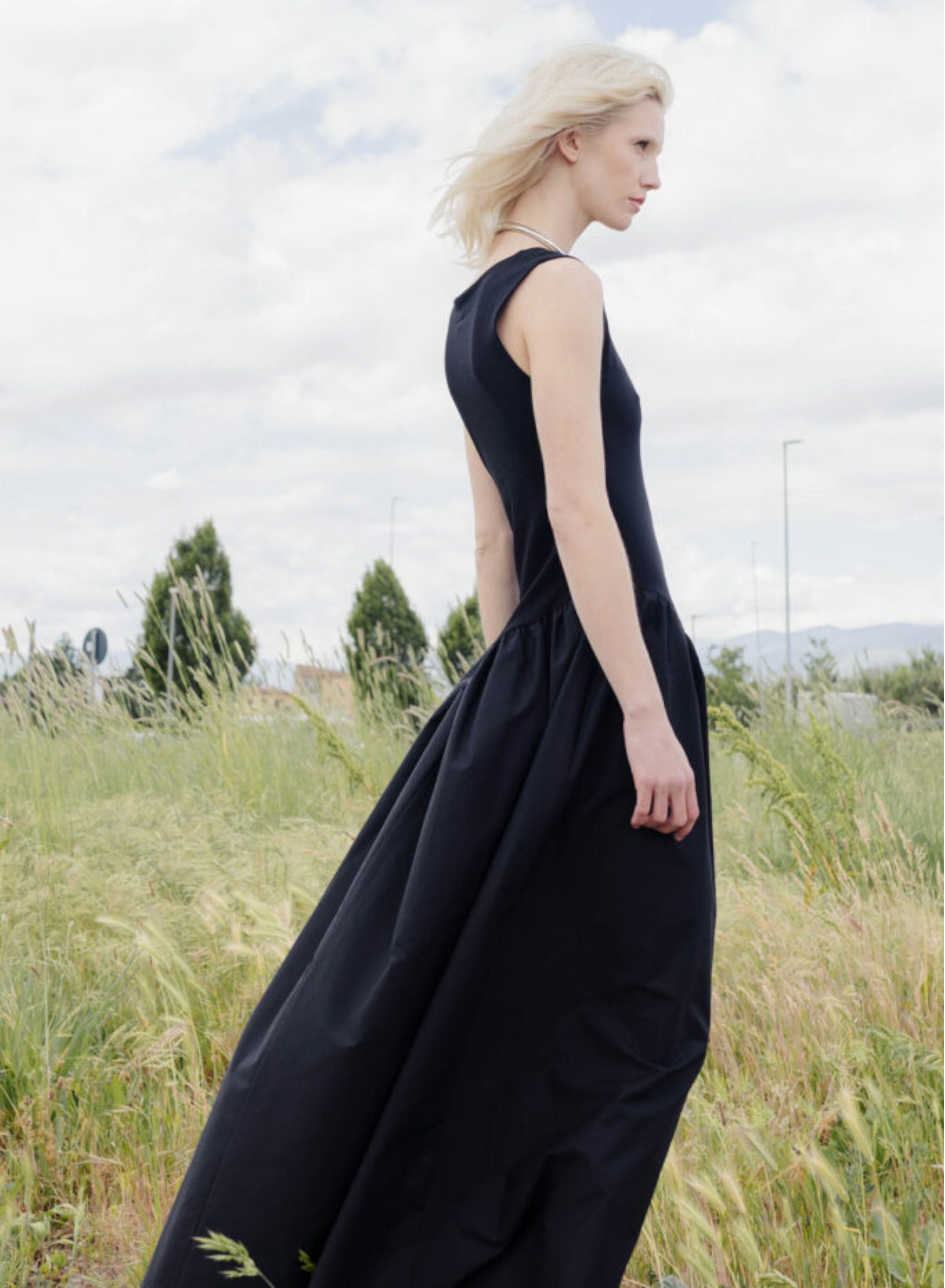 Black sleeveless Dress with two different fabrics Tensione In - 6
