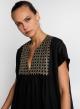 Black-Gold Cross Dress with belt, short sleeves and V neckline  Greek Archaic Kori - 1