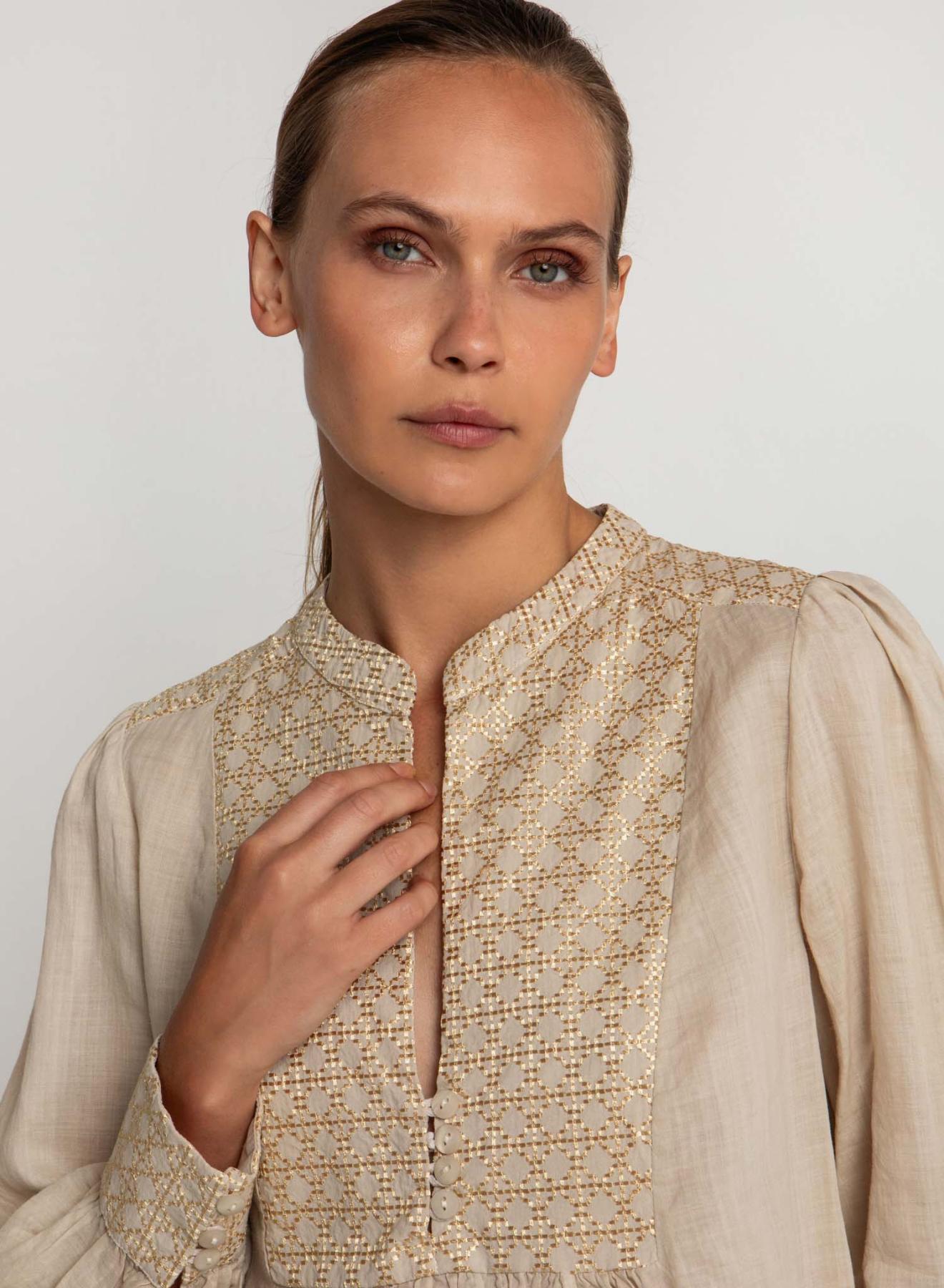 Beige-Gold Cross Blouse with long sleeves Greek Archaic Kori - 2