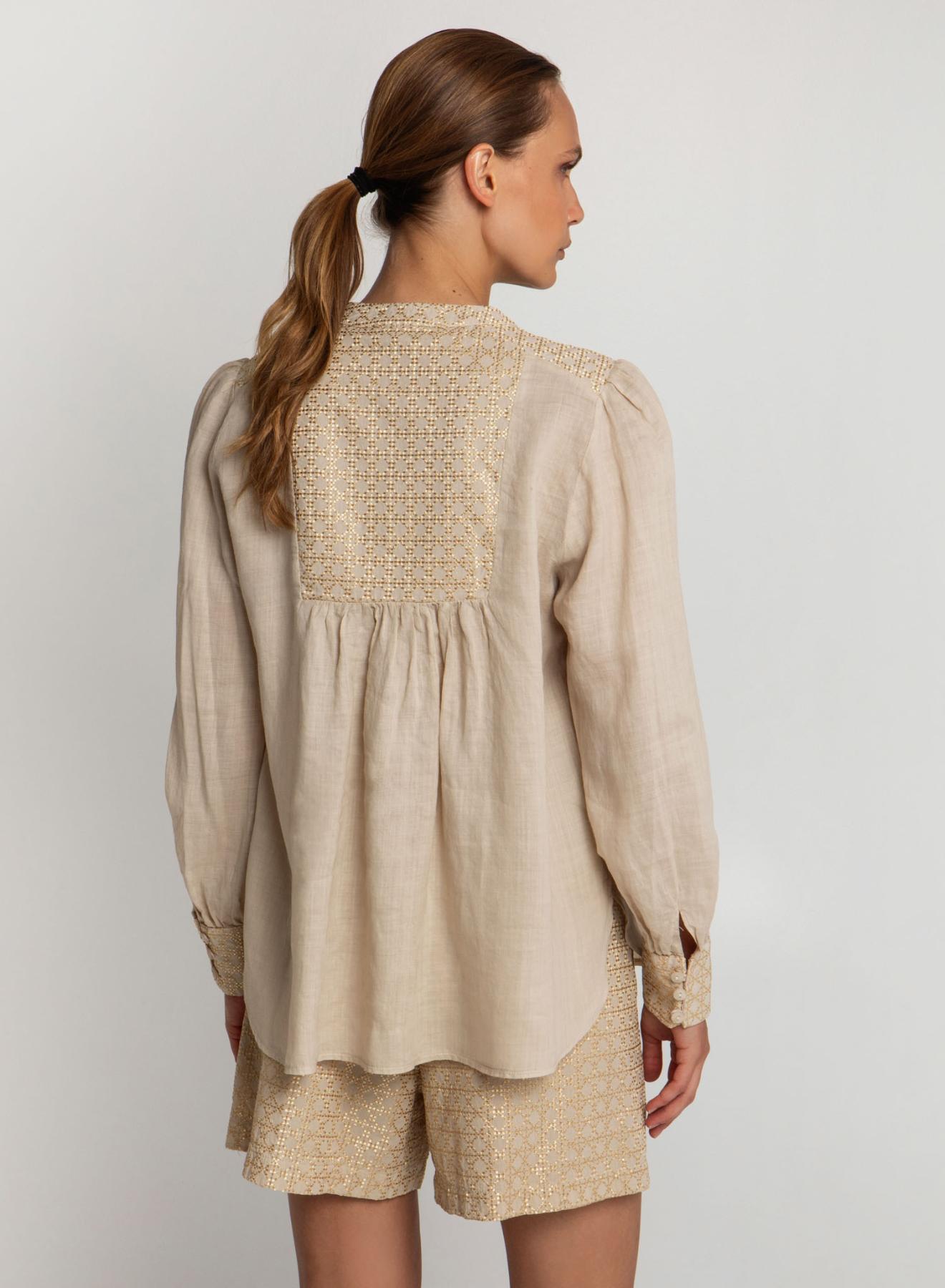 Beige-Gold Cross Blouse with long sleeves Greek Archaic Kori - 3