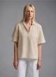 Beige Blouse with short sleeves, V neckline and with lapel collar Emme Marella - 0