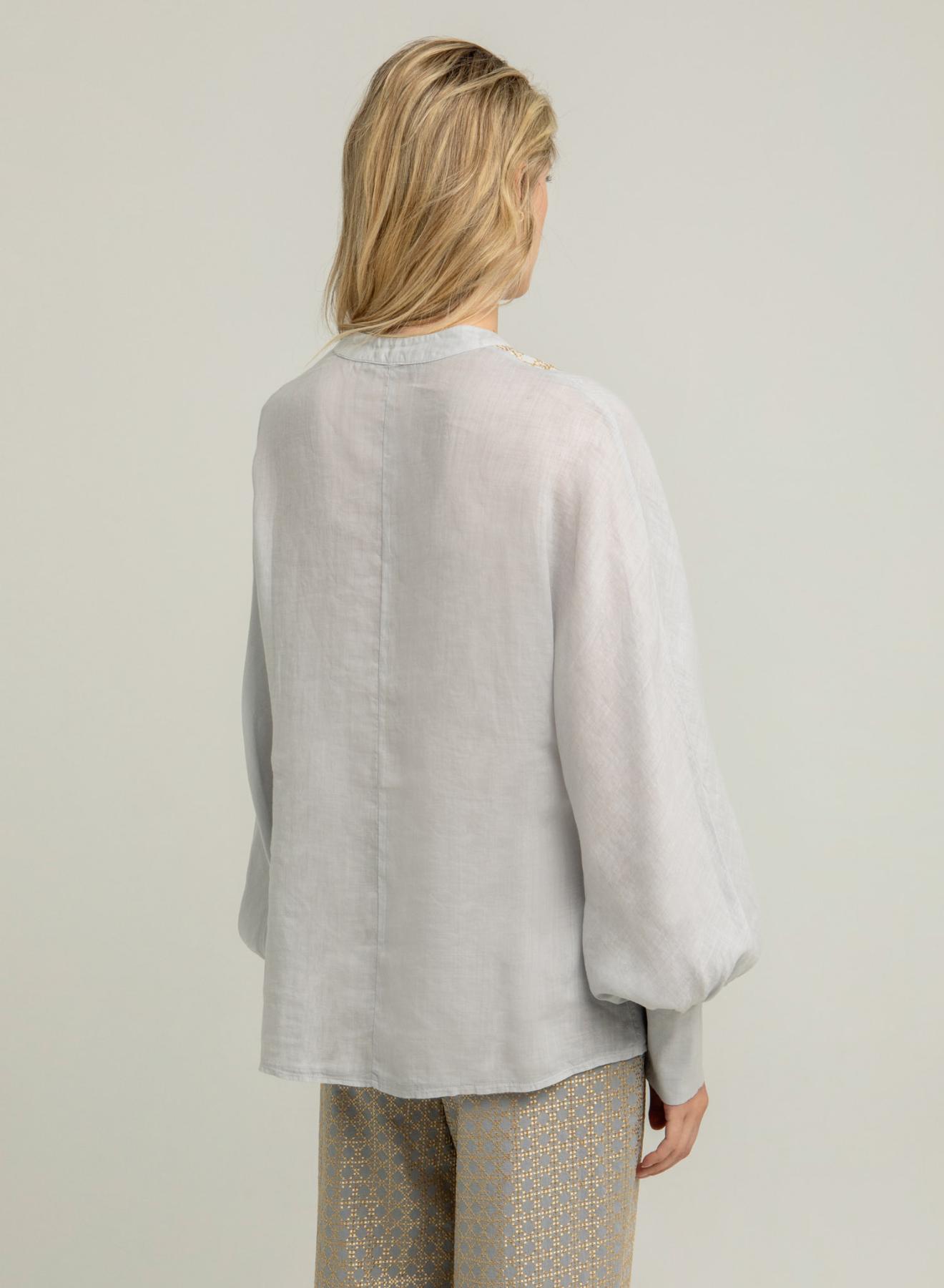 Light Grey-Gold Cross Blouse with long sleeves and with V neckline Greek Archaic Kori - 3