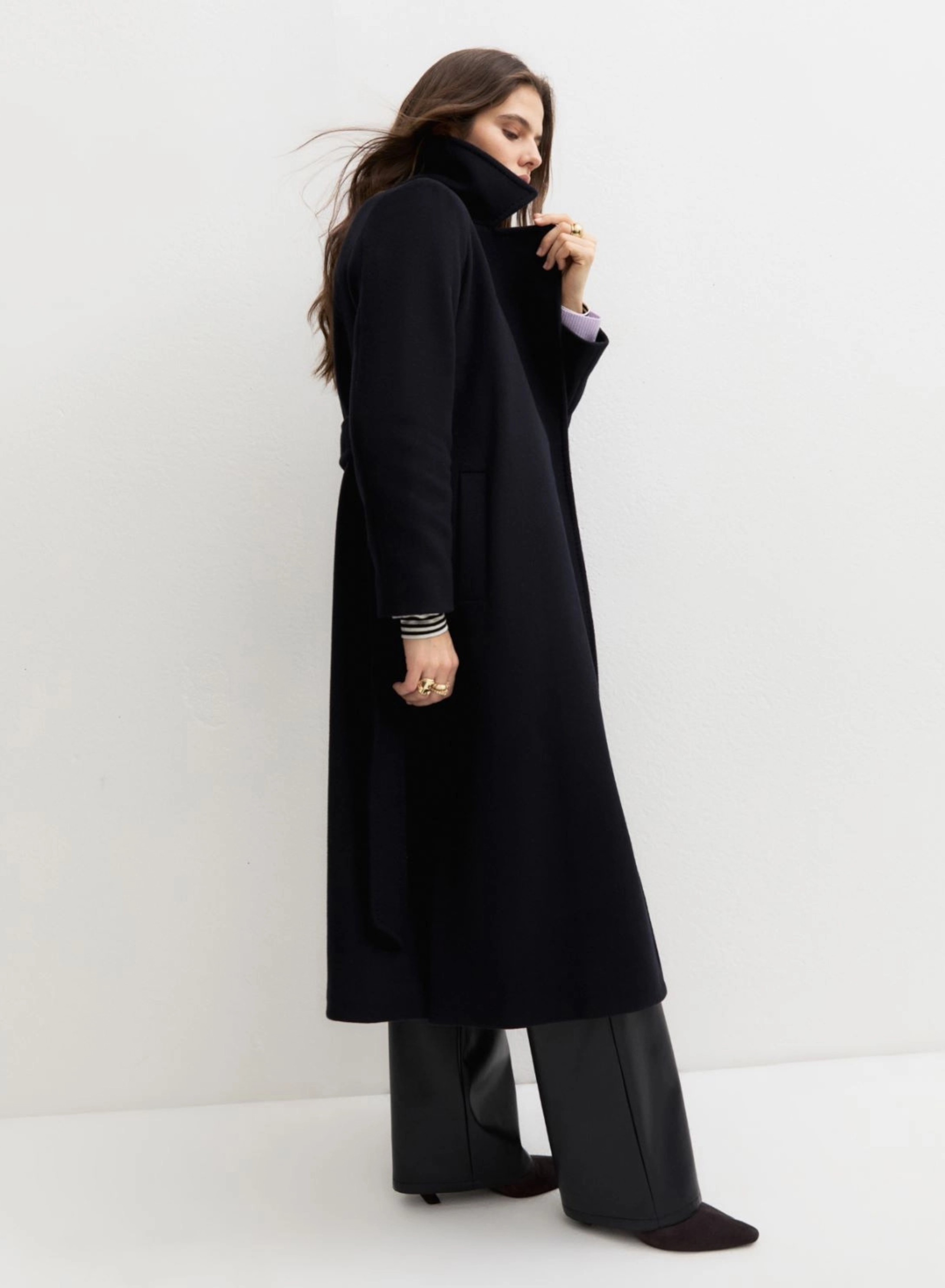 Navy Blue Παλτό με ζώνη και με ανοίγματα στο πλάι Emme Marella - 3