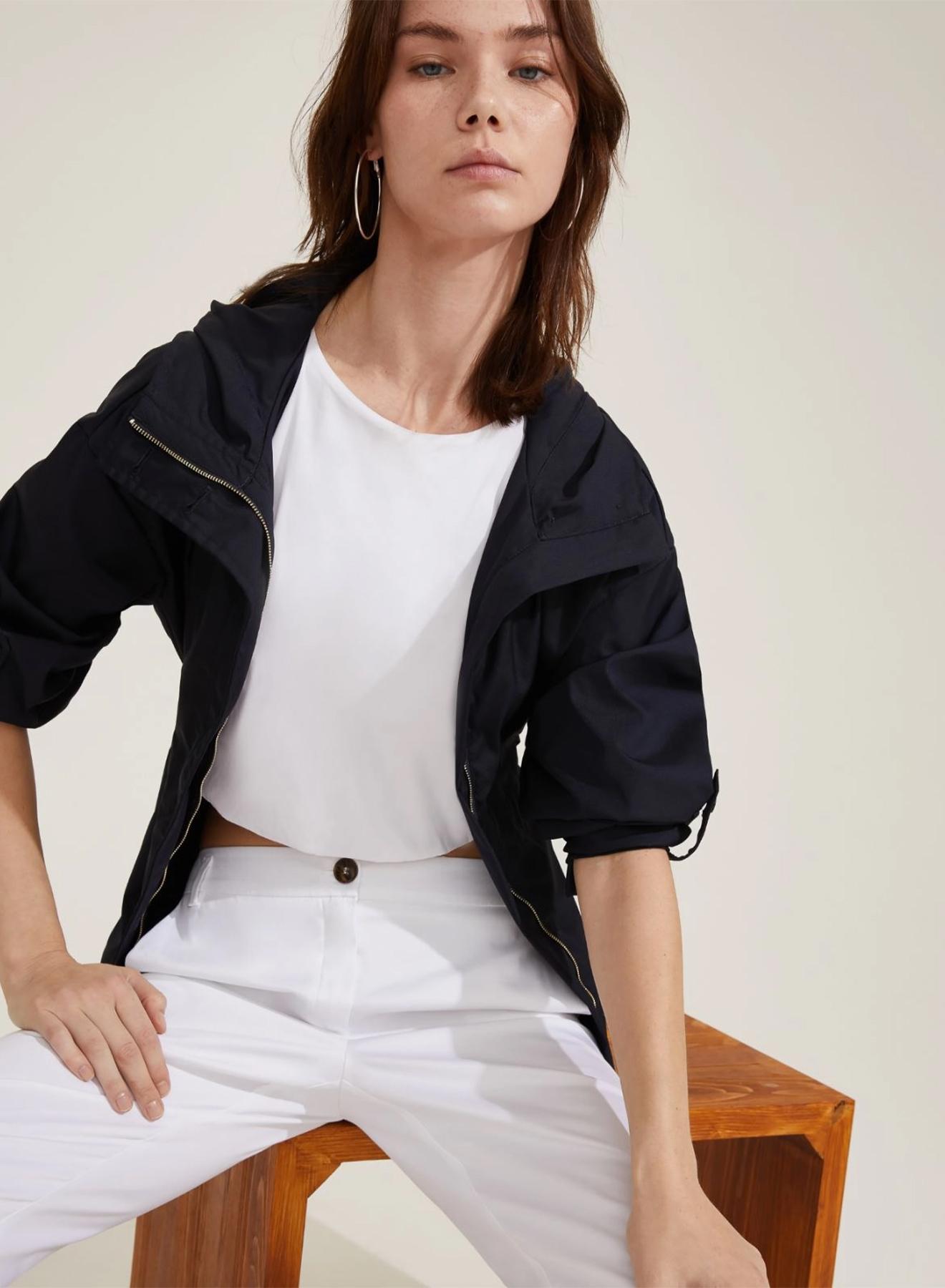 Navy Blue raicoat Jacket with hood Emme Marella - 3