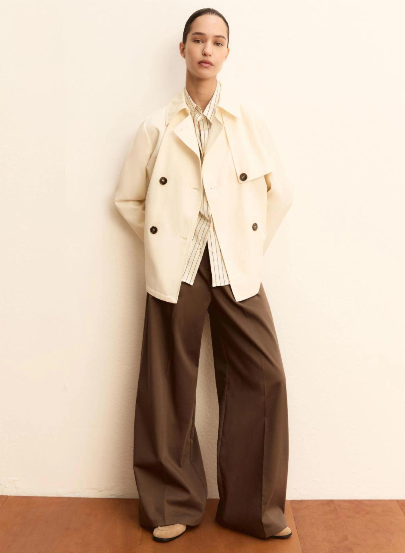 Εκρού σταυροκούμπωτη κοντή αδιάβροχη Καμπαρντίνα Emme Marella - 1