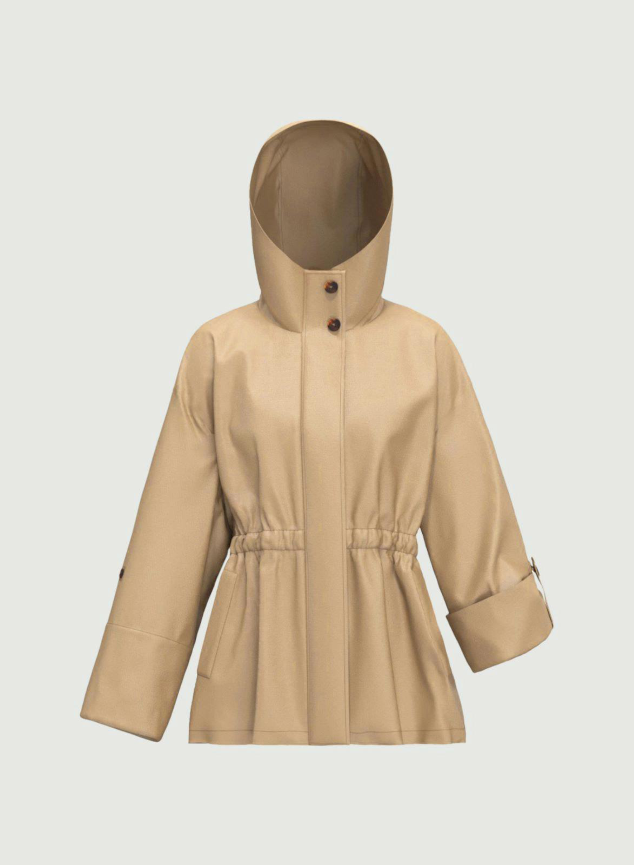 Μπεζ αδιάβροχο Parka με κουκούλα και με εσωτερικό κορδόνι στη μέση Emme Marella - 5