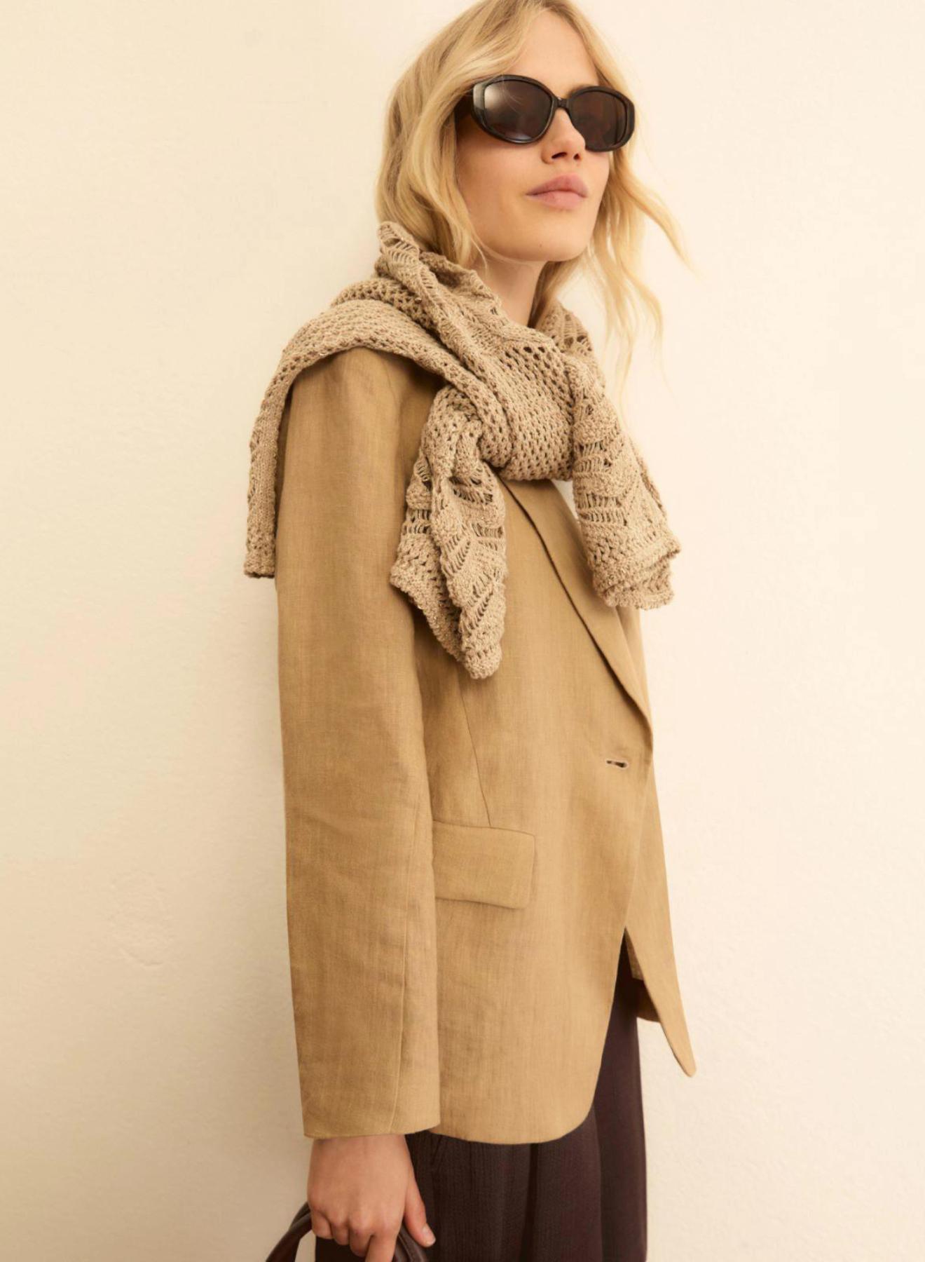 Κάμελ λινό Σακάκι Τζιν με ένα κουμπί Emme Marella - 1