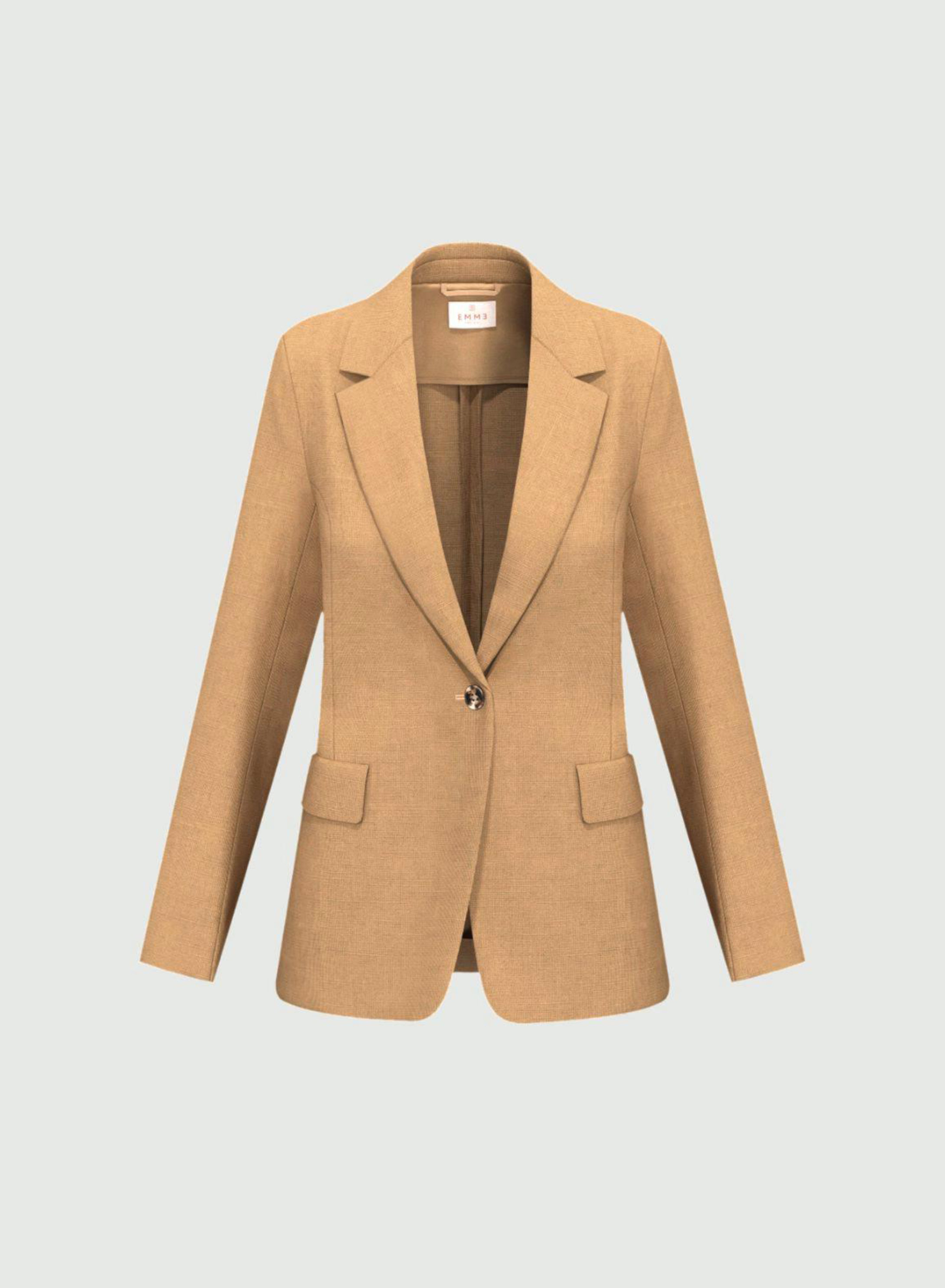 Κάμελ λινό Σακάκι Τζιν με ένα κουμπί Emme Marella - 6