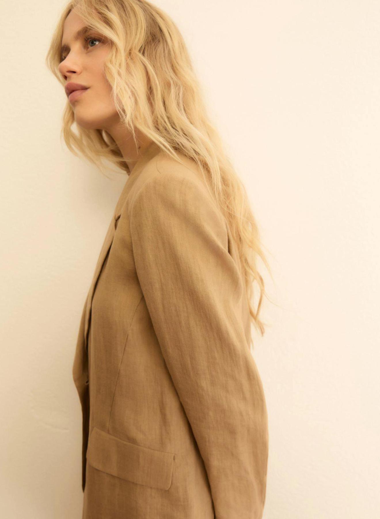 Κάμελ λινό Σακάκι Τζιν με ένα κουμπί Emme Marella - 5