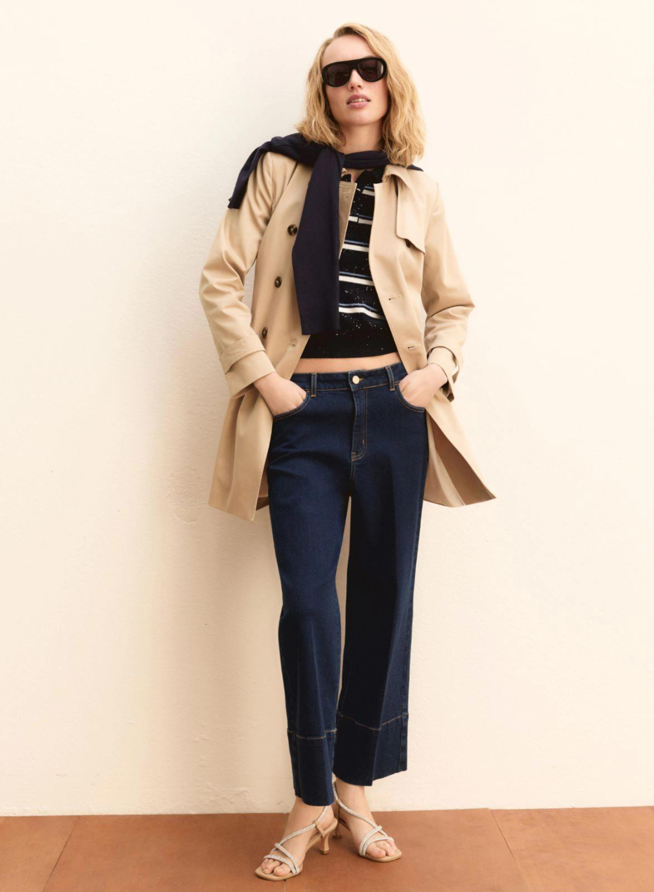 Μπεζ σταυροκούμπωτη Καμπαρντίνα με ζώνη Emme Marella - 0