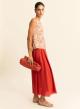 Πορτοκαλί λινή Φούστα με πιέτες και με λάστιχο στη μέση πίσω Emme Marella - 3