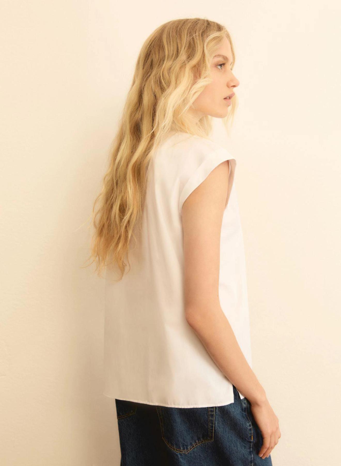 Λευκό αμάνικο Πουκάμισο ποπλίνα Emme Marella - 2