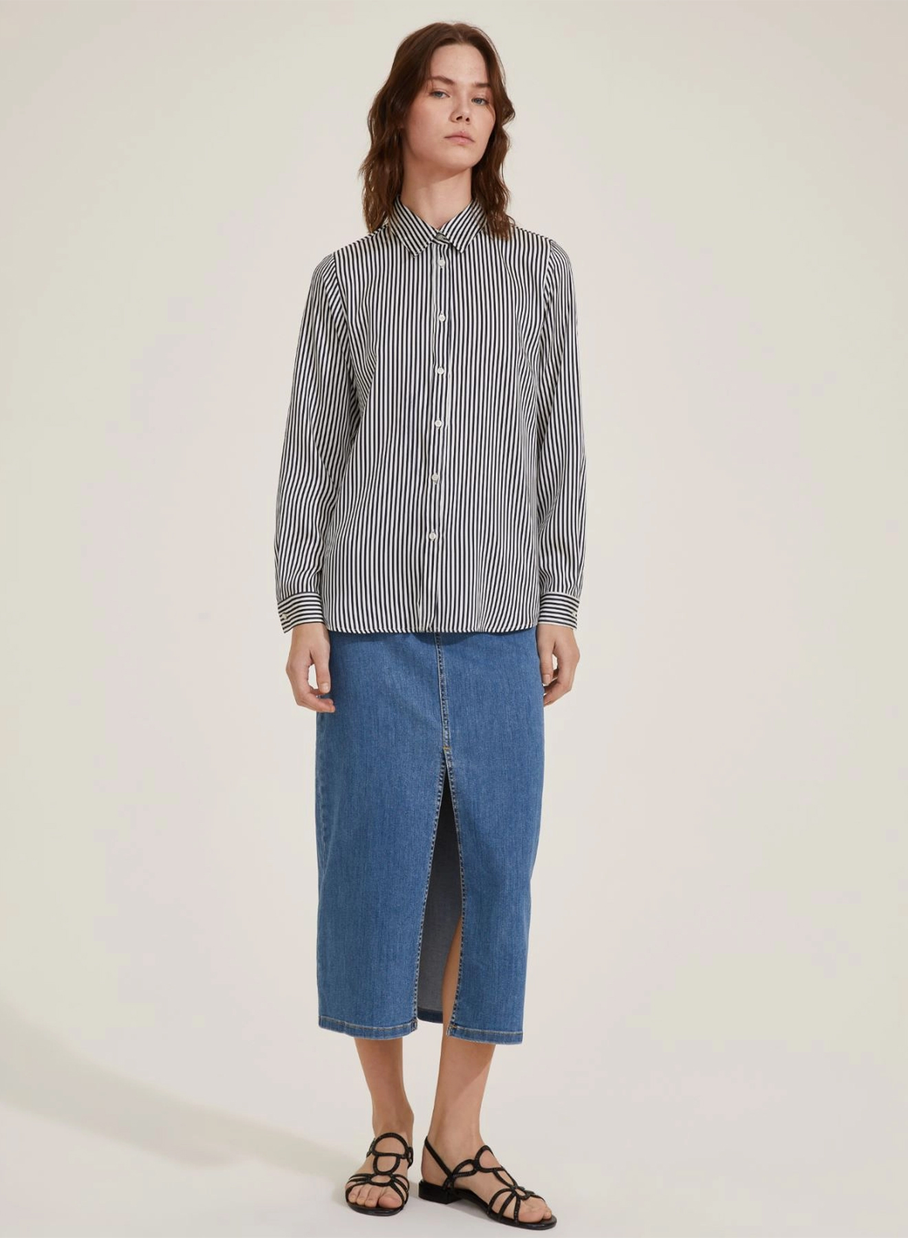 Navy Blue-Λευκό twill Πουκάμισο με ρίγες Emme Marella - 2