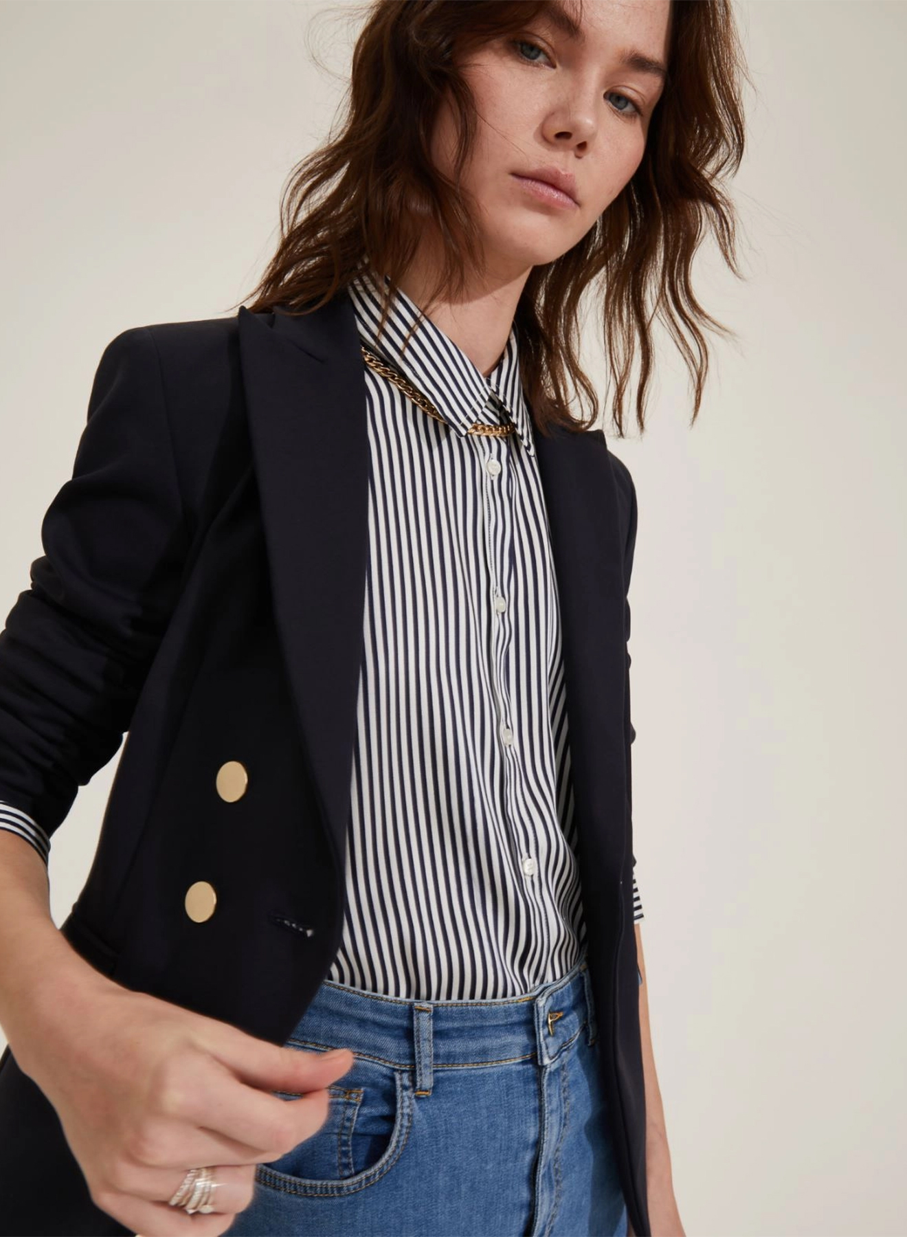 Navy Blue-Λευκό twill Πουκάμισο με ρίγες Emme Marella - 1