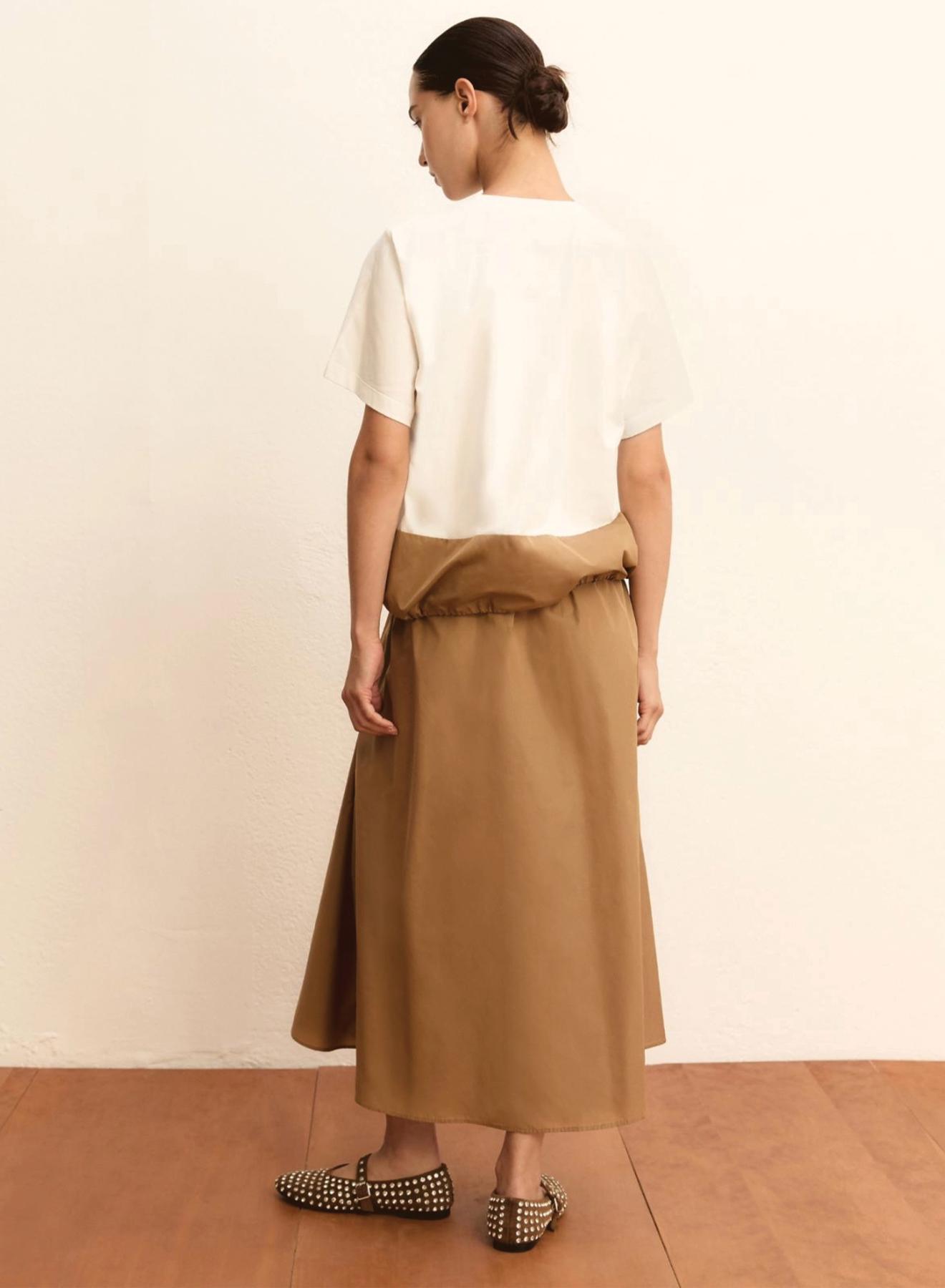 Λευκή-Κάμελ Μπλούζα ταφτάς με βαμβάκι και με κορδόνι στο τελείωμα Emme Marella - 4