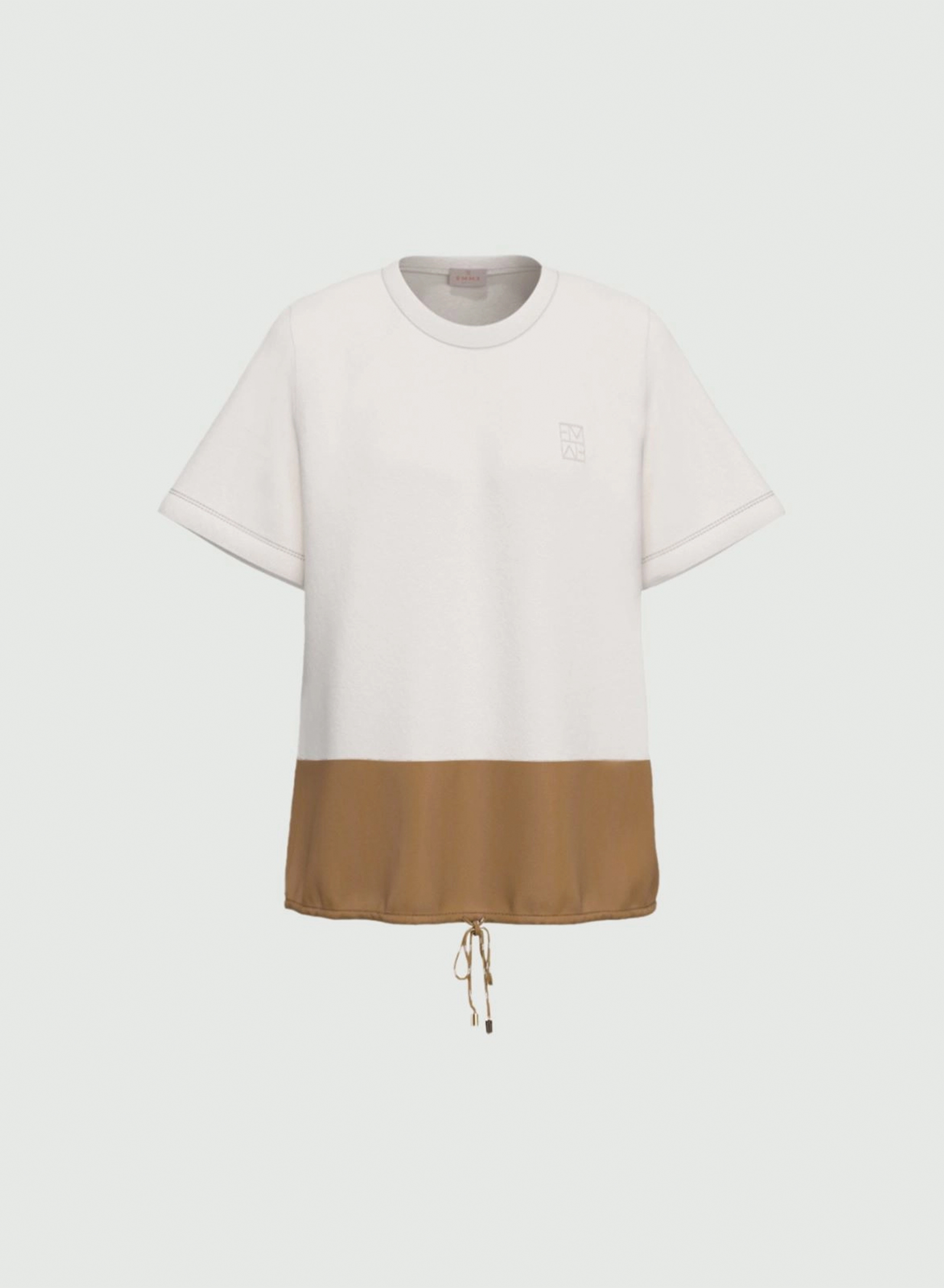 Λευκή-Κάμελ Μπλούζα ταφτάς με βαμβάκι και με κορδόνι στο τελείωμα Emme Marella - 5