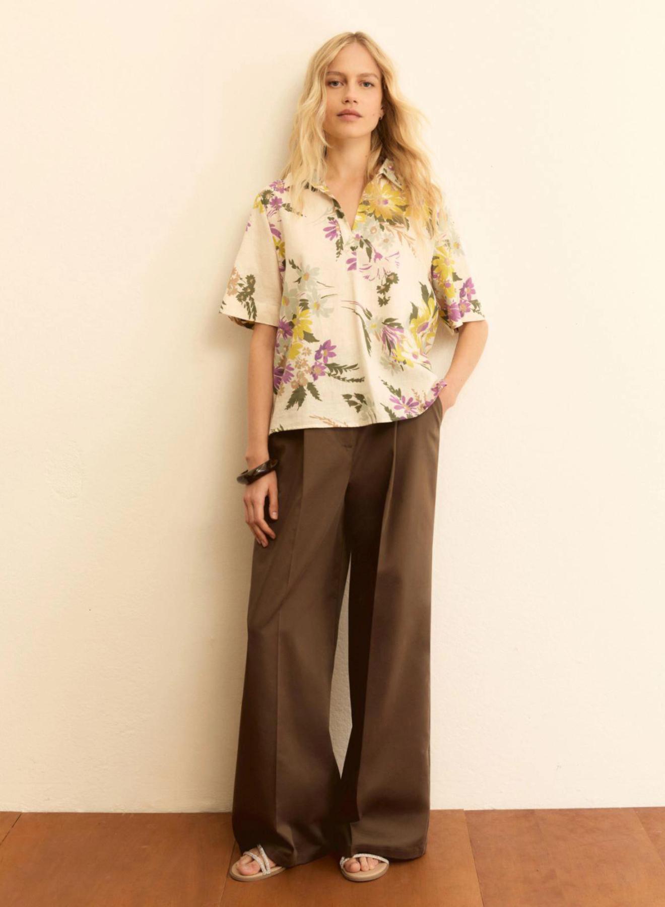 Floral patterned Blouse with V neckline and with collar Emme Marella - 1
