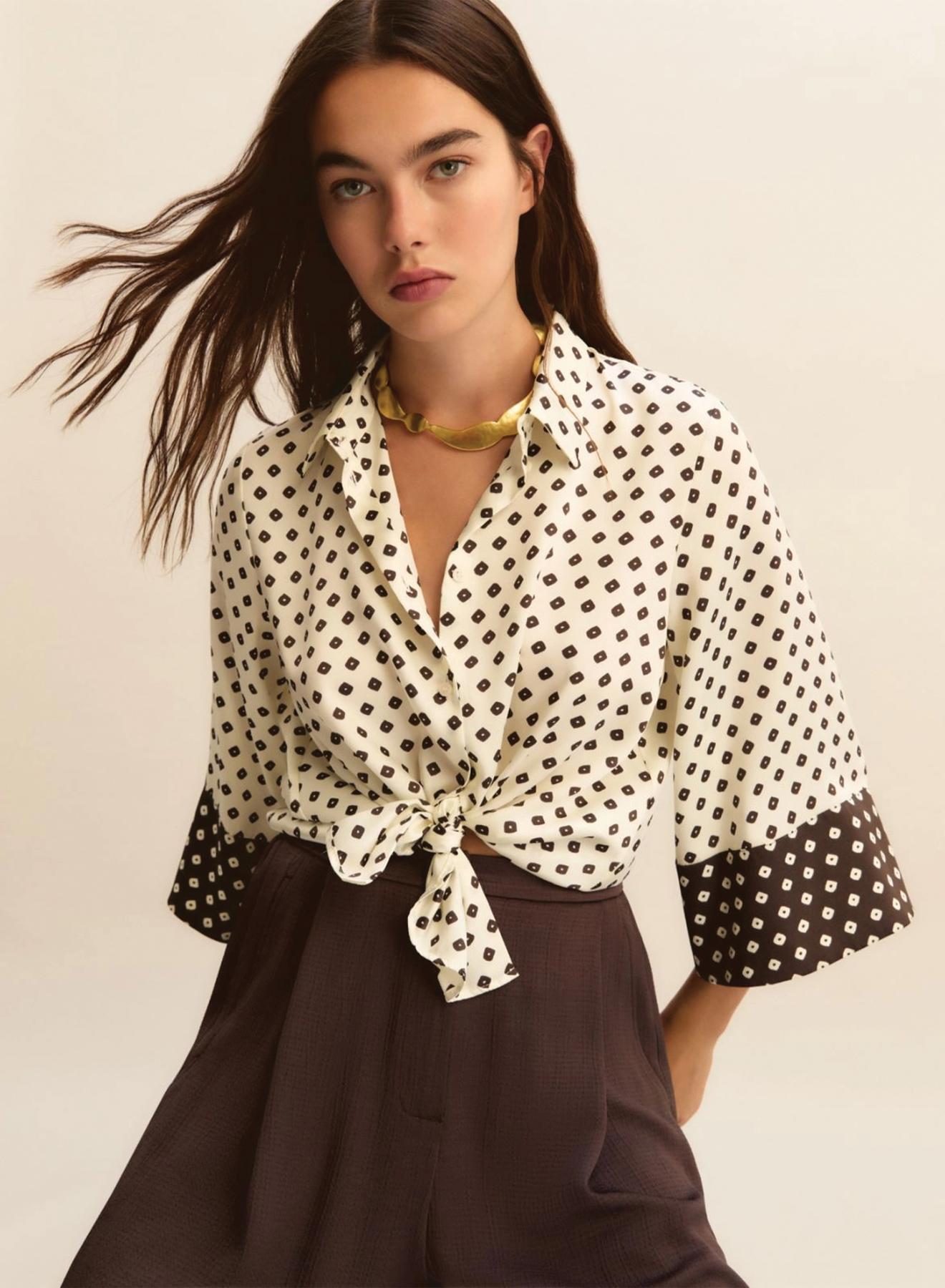 Wool White twill Πουκάμισο με τρία τέταρτα μανίκια με σχέδια Emme Marella - 1