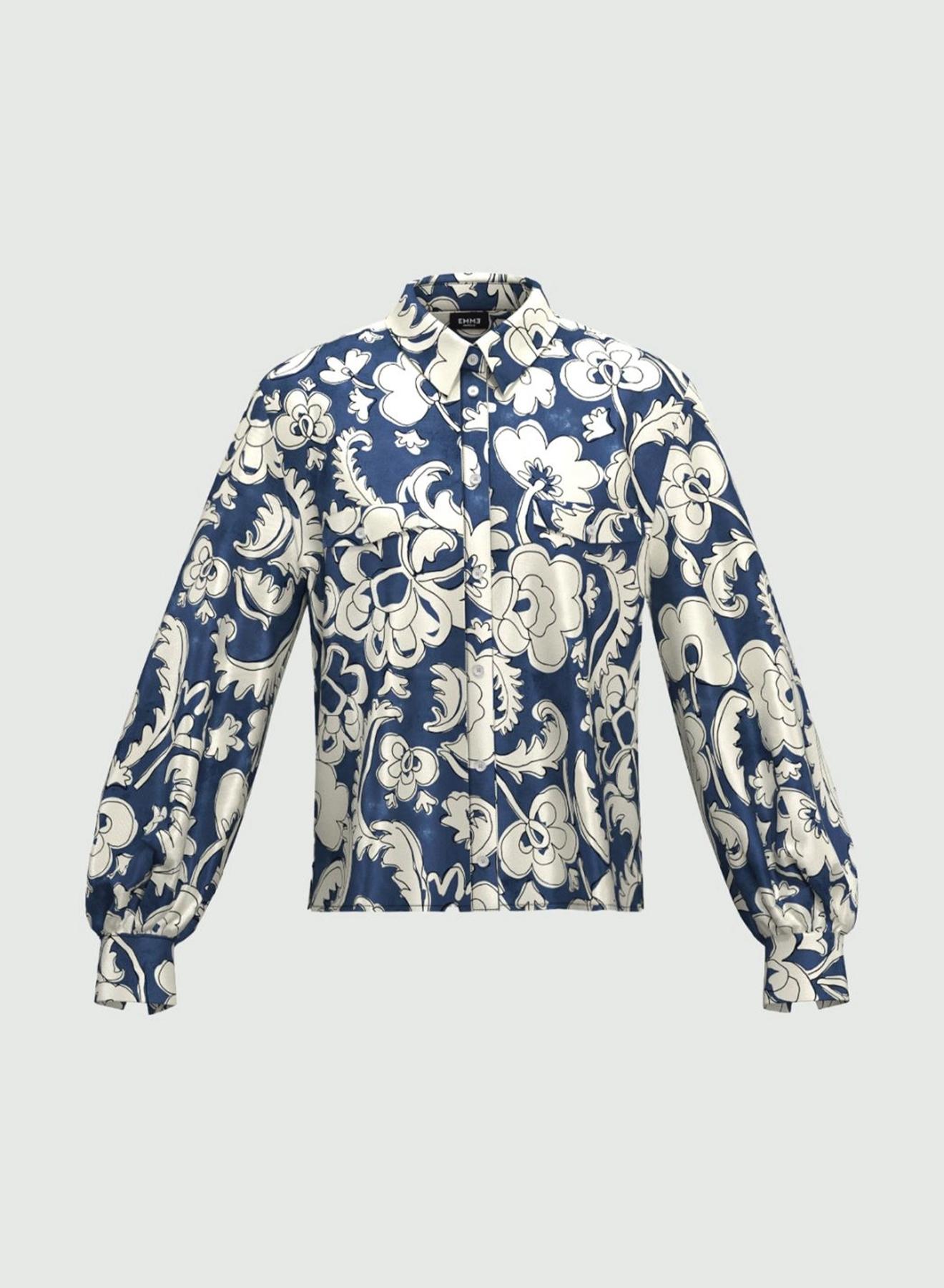 Copy of Navy Blue-Ecru patterned twill Shirt Emme Marella - 5