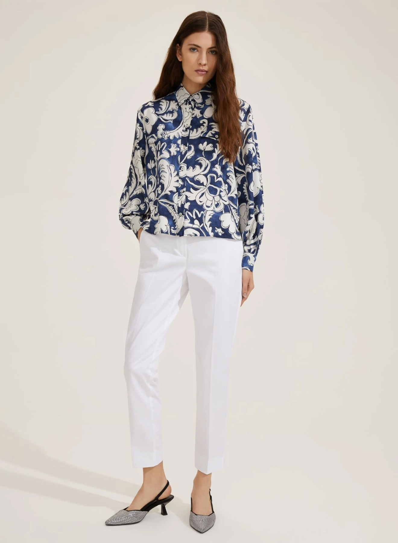 Navy Blue-Εκρού Πουκάμισο twill με σχέδια Emme Marella - 0