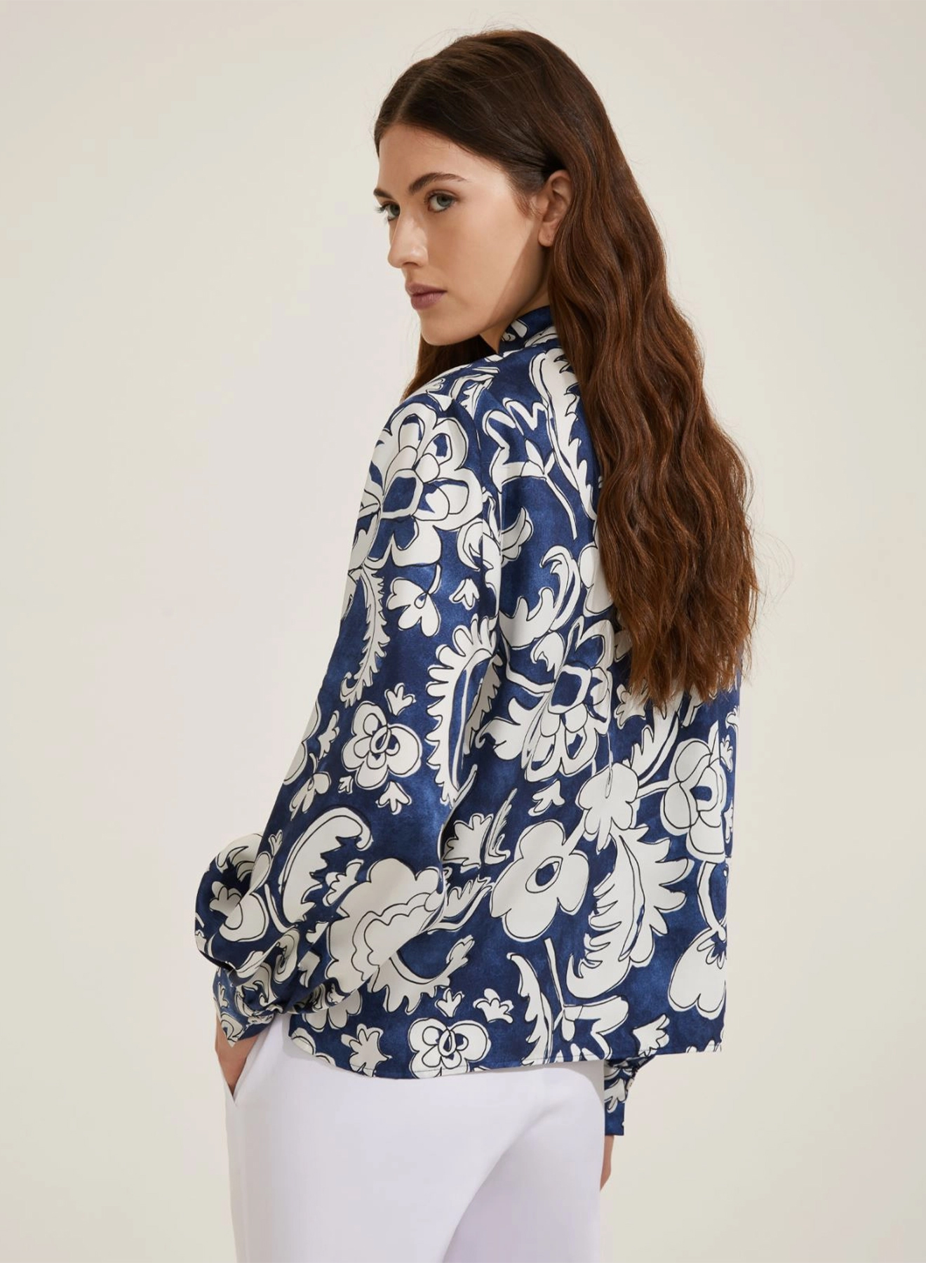 Navy Blue-Εκρού Πουκάμισο twill με σχέδια Emme Marella - 1
