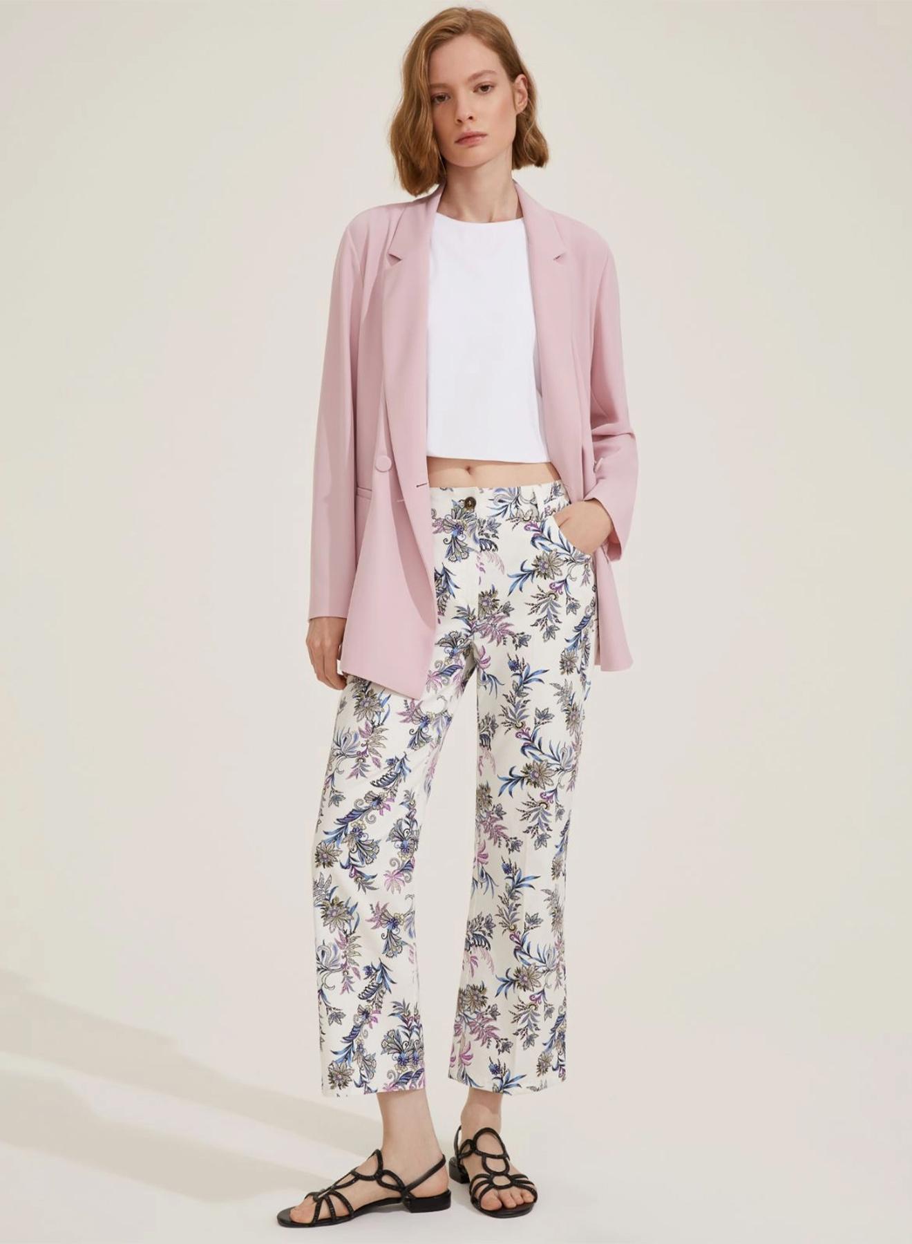 Cream floral cropped straight fit Trousers Emme Marella - 1