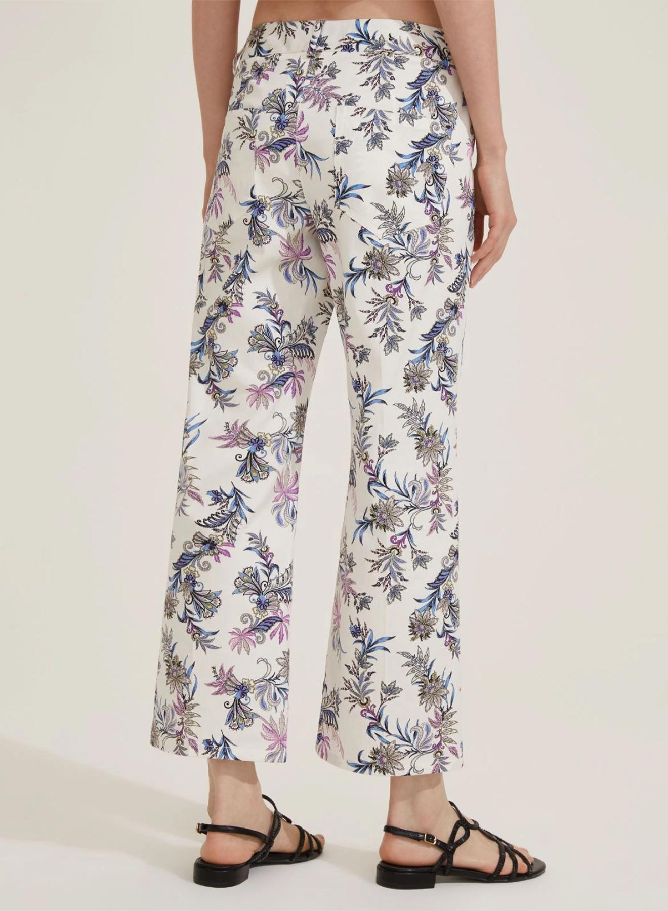 Cream floral cropped straight fit Trousers Emme Marella - 2